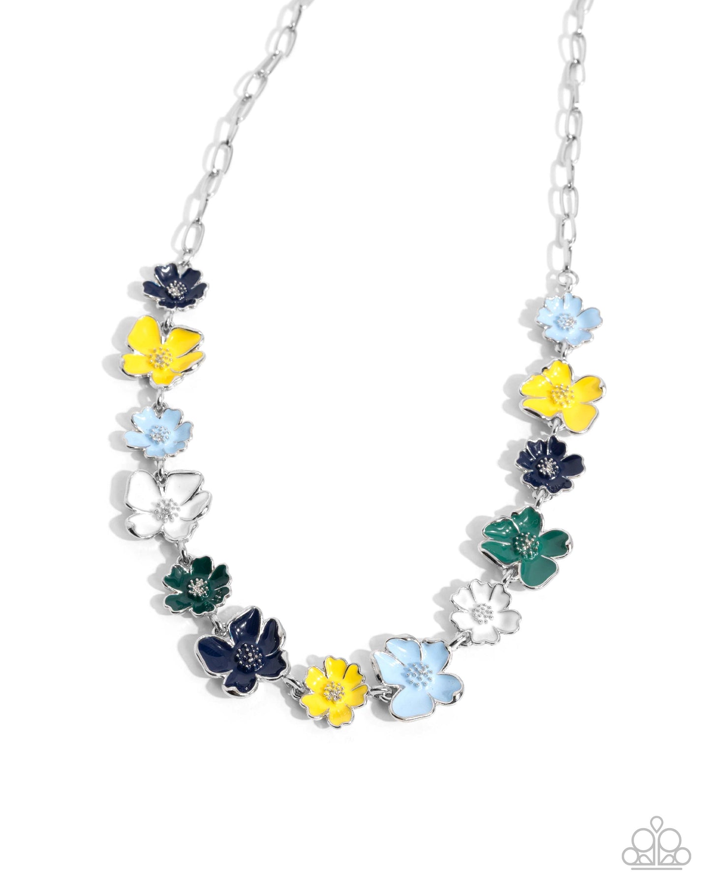 Complete Look - "French Florals - Blue" Necklace & "Candid Color - Blue" Clasp Bracelet - Paparazzi Accessories