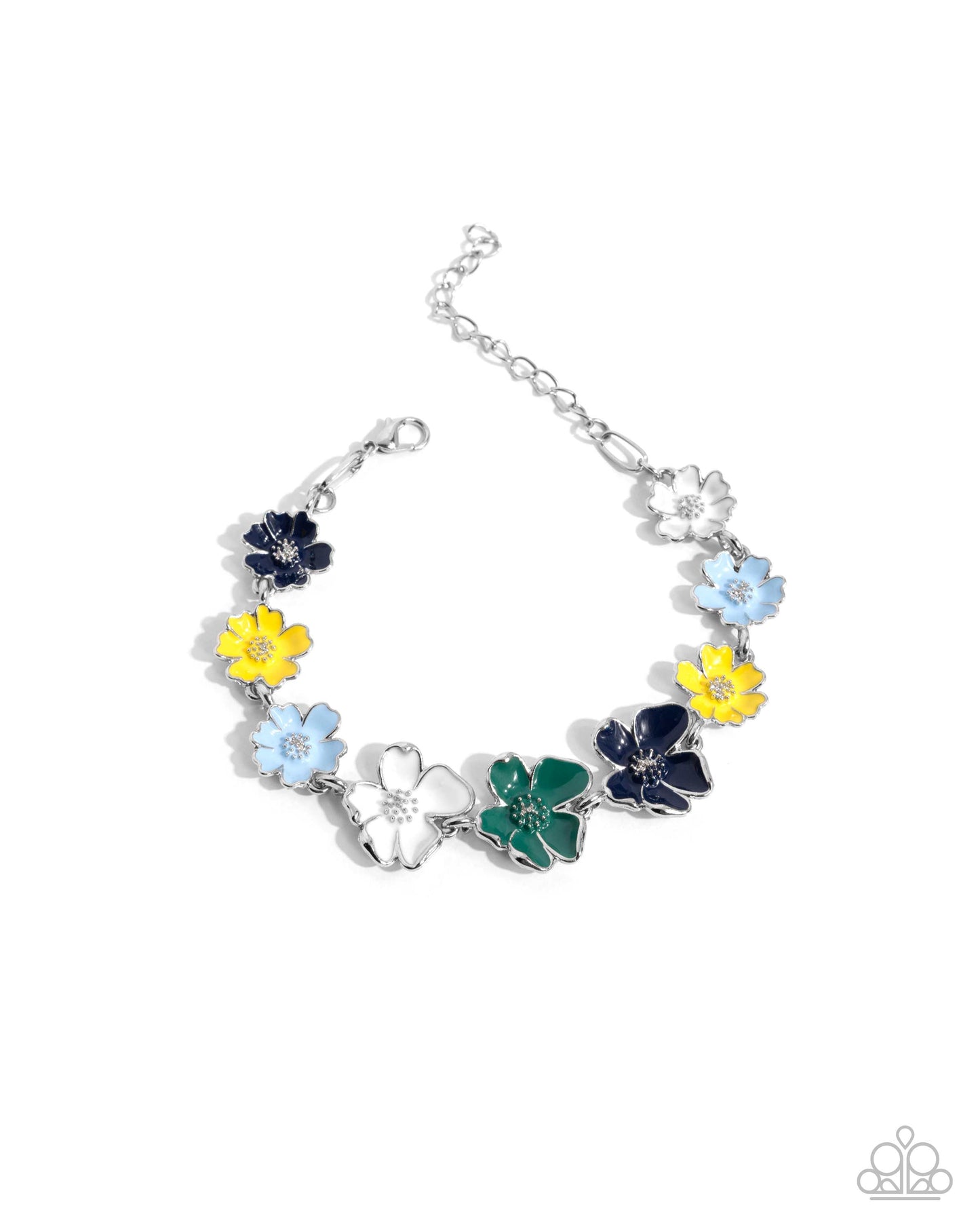 Complete Look - "French Florals - Blue" Necklace & "Candid Color - Blue" Clasp Bracelet - Paparazzi Accessories