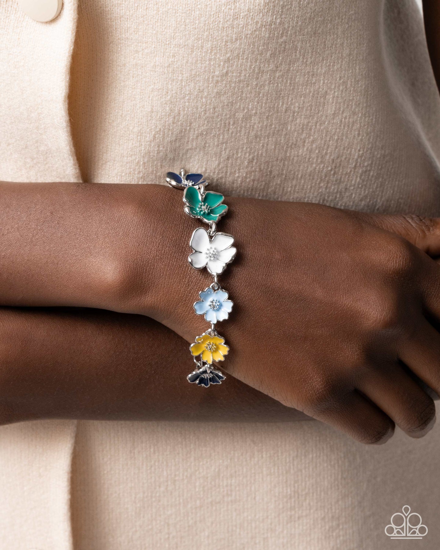 Complete Look - "French Florals - Blue" Necklace & "Candid Color - Blue" Clasp Bracelet - Paparazzi Accessories