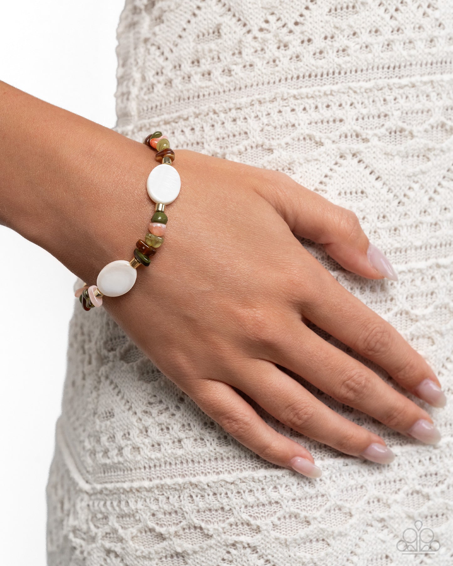 Complete Look - Olive Green & White Shell Necklace & Bracelet - Paparazzi Accessories