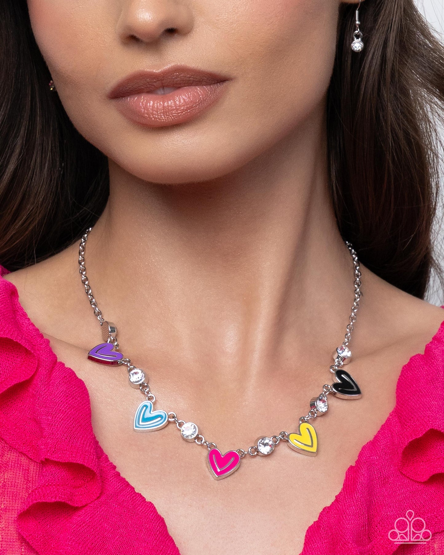Complete Look - "Friendly Fringe" Multicolored Heart Necklace & "Friendly Finale" Clasp Bracelet - Paparazzi Accessories