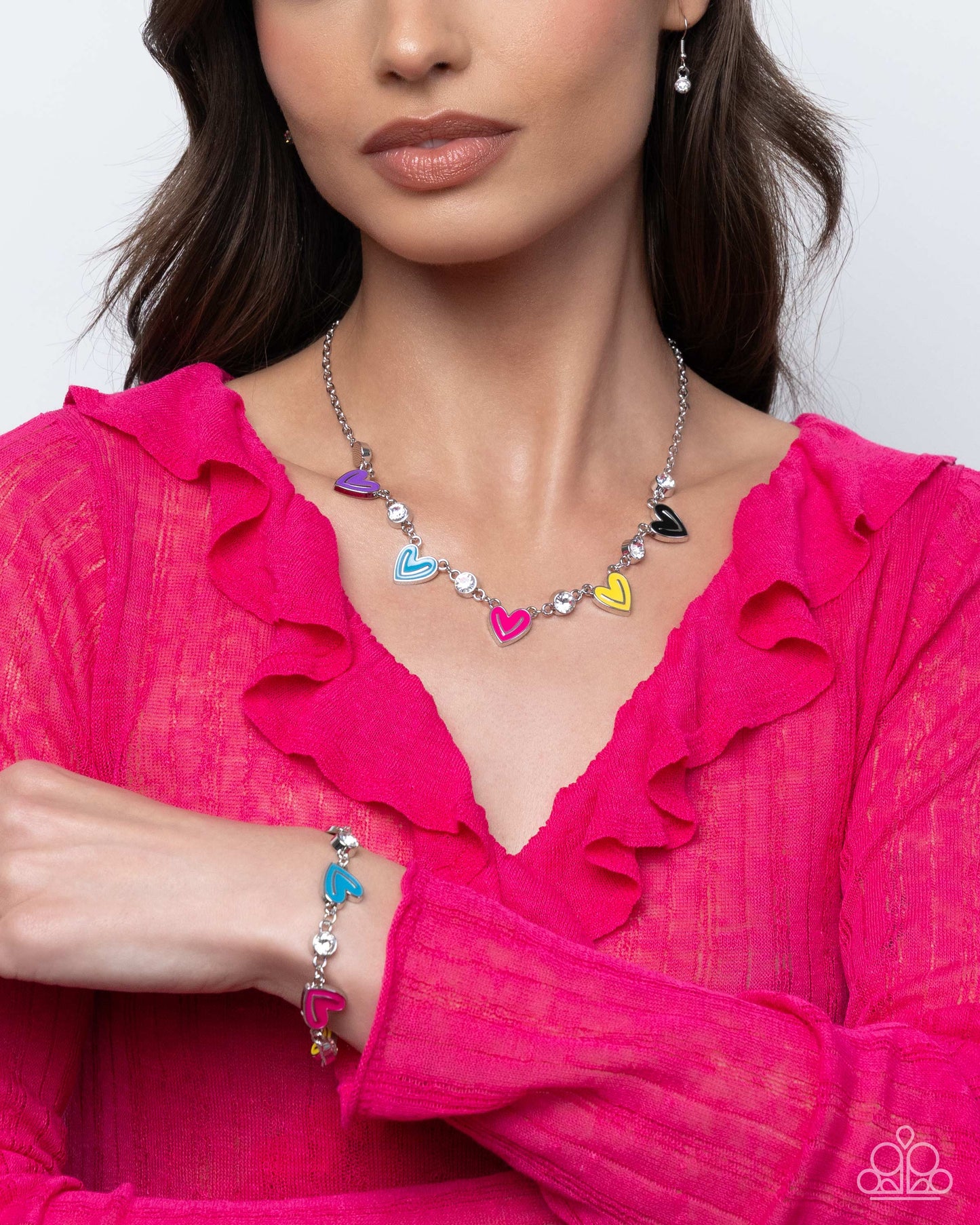 Complete Look - "Friendly Fringe" Multicolored Heart Necklace & "Friendly Finale" Clasp Bracelet - Paparazzi Accessories