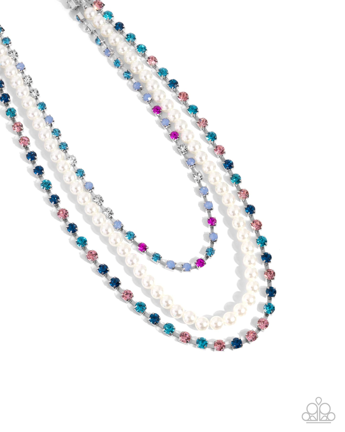 Class Change - Multi Rhinestone White Pearl Silver Necklace - Paparazzi Accessories