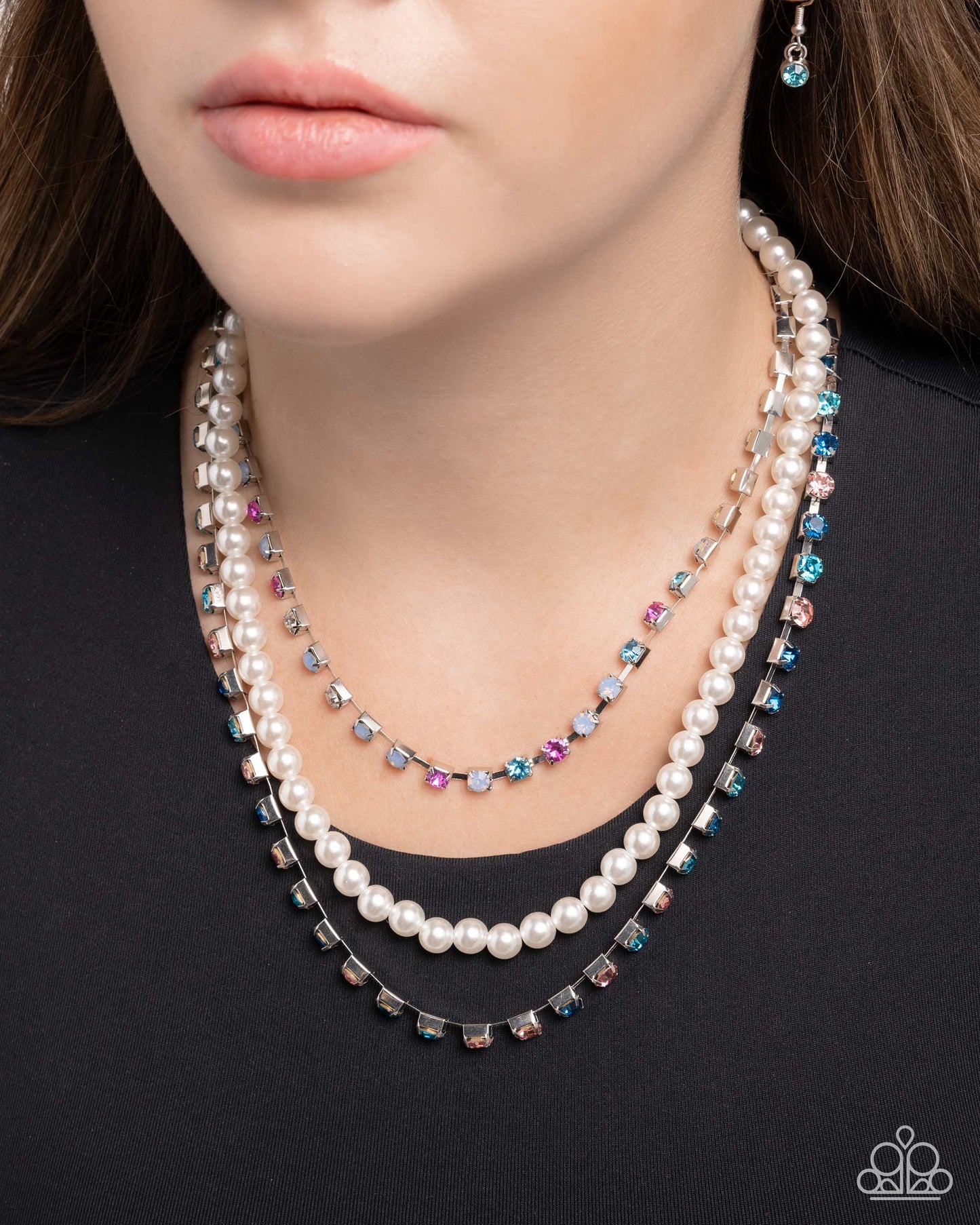 Class Change - Multi Rhinestone White Pearl Silver Necklace - Paparazzi Accessories