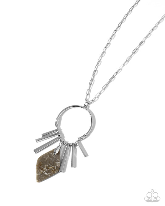 Dangerous Diamond - Brown Marbled Stone Pendant Silver Necklace - Paparazzi Accessories