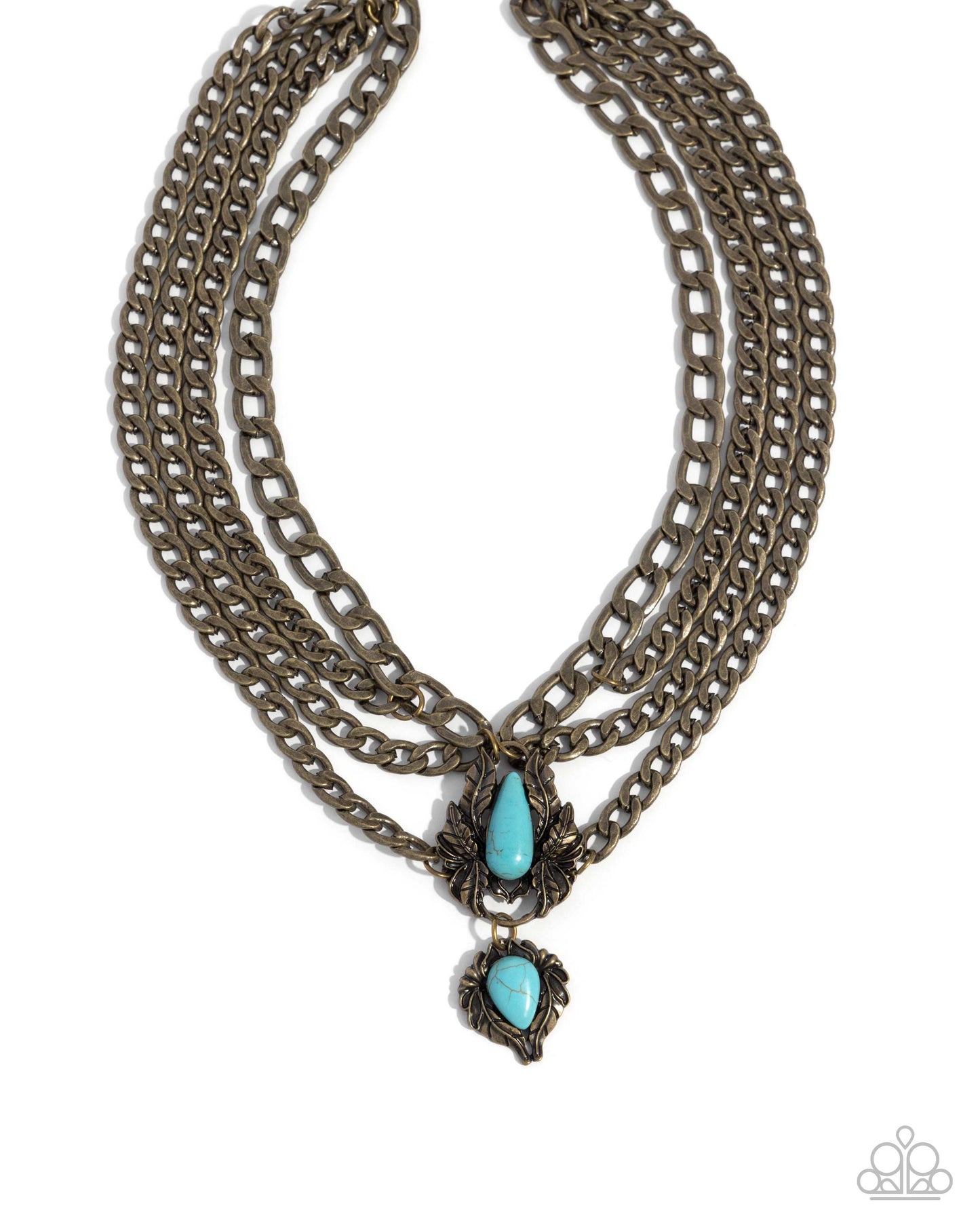 Laurel Layover - Brass & Turquoise Crackle Stone Necklace - Paparazzi Accessories