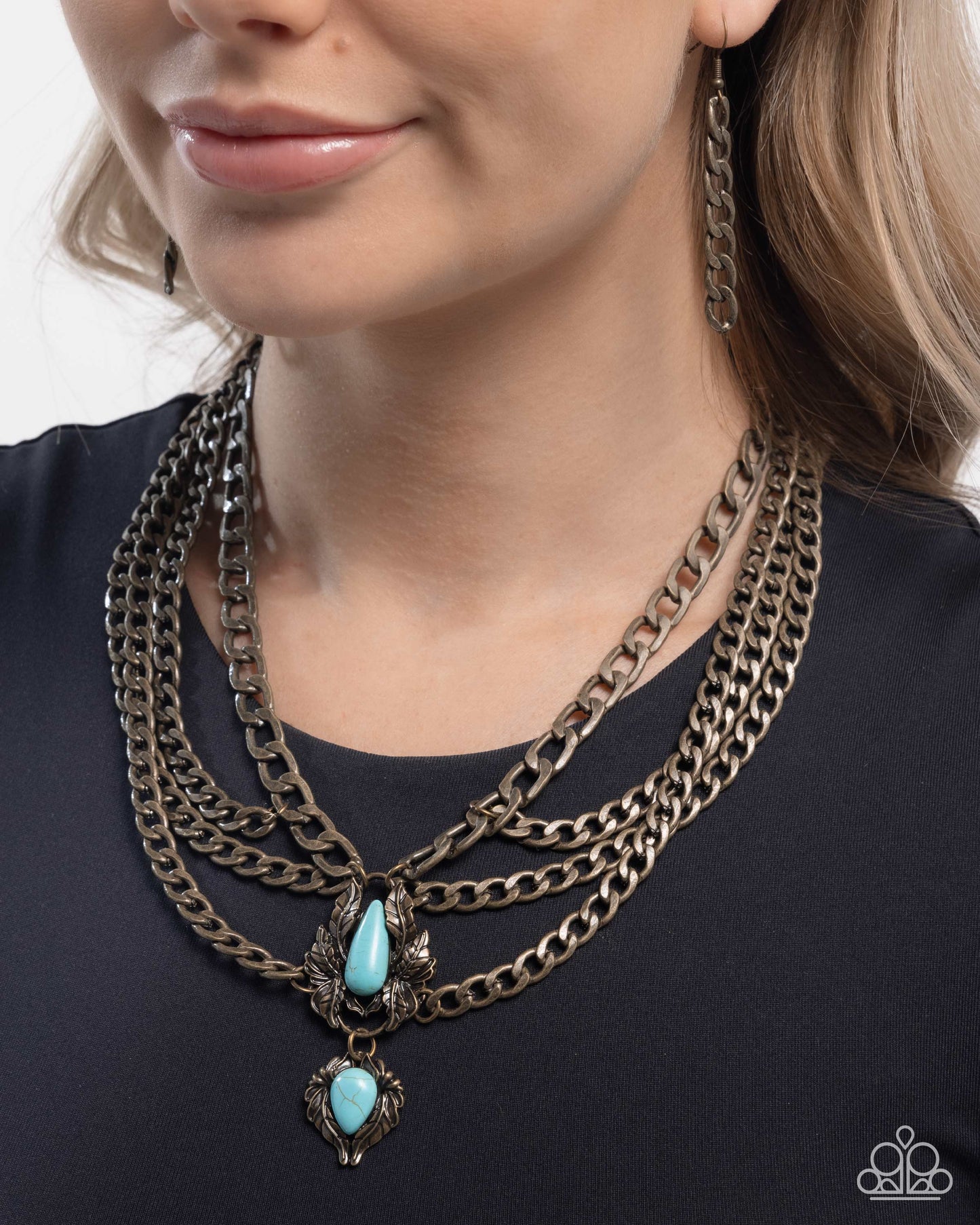 Laurel Layover - Brass & Turquoise Crackle Stone Necklace - Paparazzi Accessories
