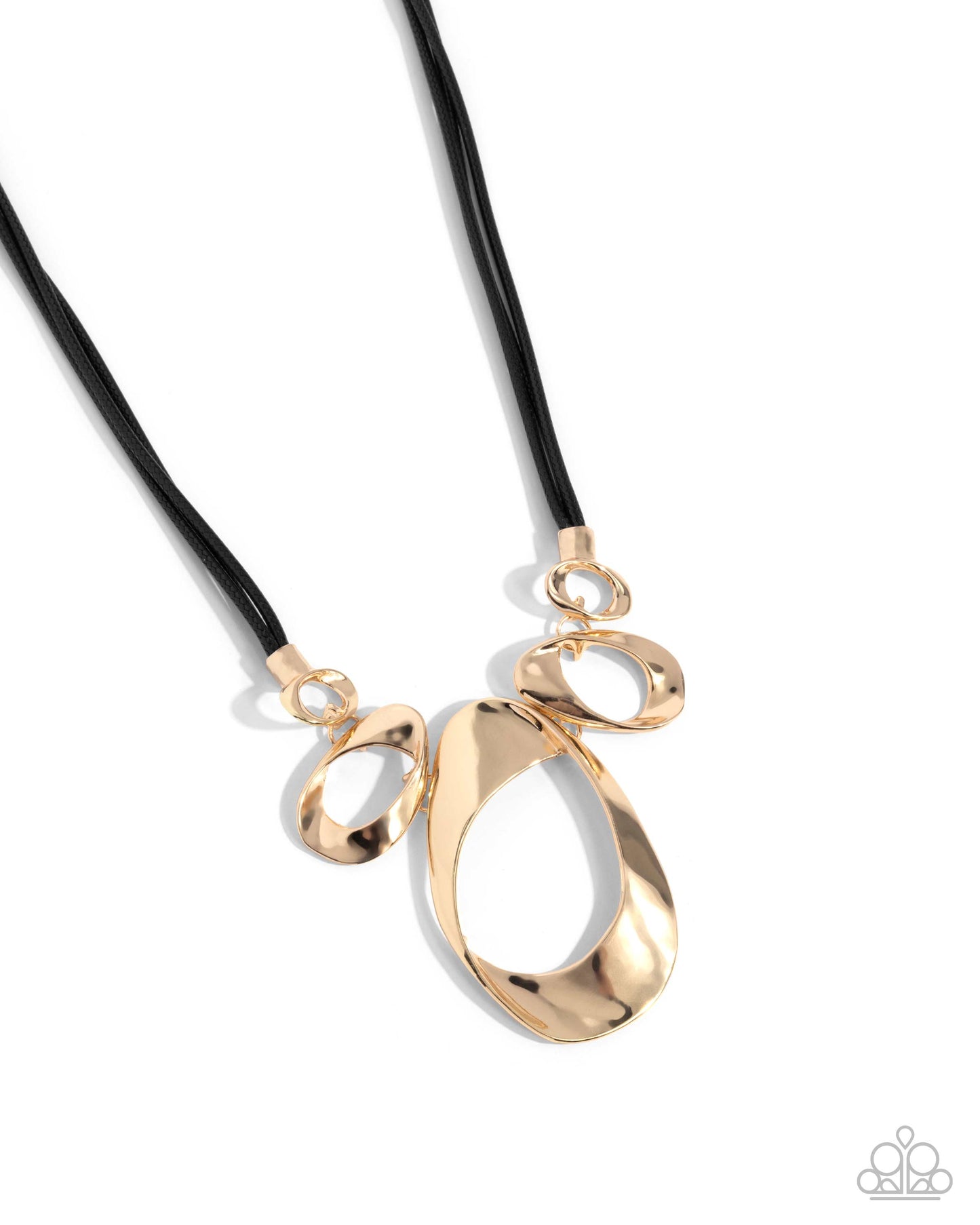 Apprehensive Accent - Gold Ovals Black Cord Necklace - Paparazzi Accessories