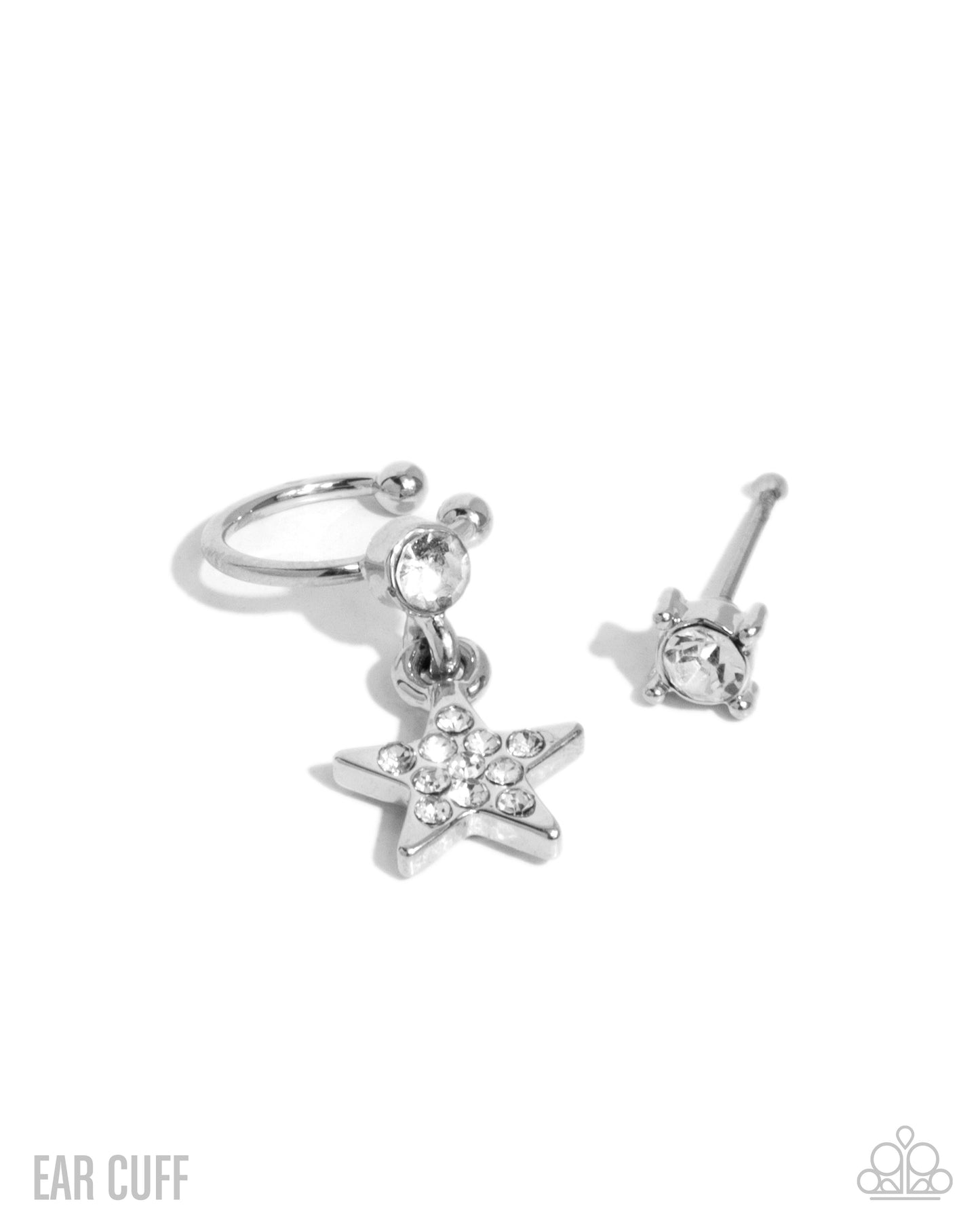 Cosmic Cool - White Rhinestone Silver Post Earring & Ear Cuff - Paparazzi Accessories