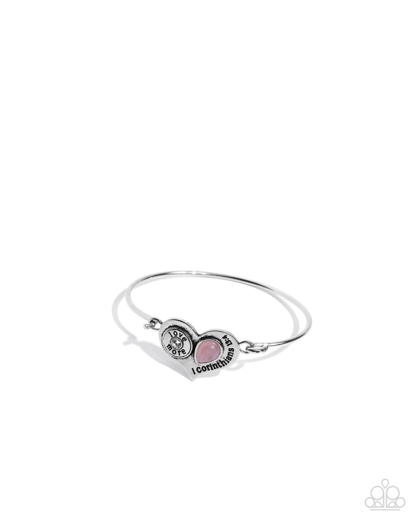Give More Love - Pink Stone Heart Silver "1 Corinthians 13:4" Hook & Eye Bracelet - Paparazzi Accessories
