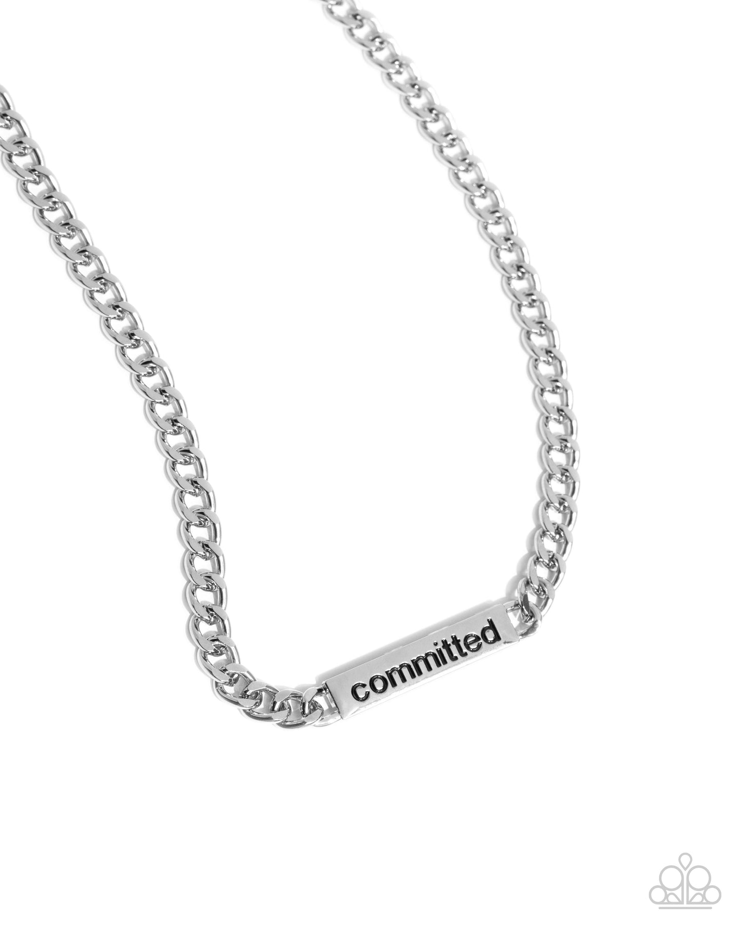 Fully Committed - Silver Bar "committed" Urban Curb Chain Necklace - Paparazzi Accessories