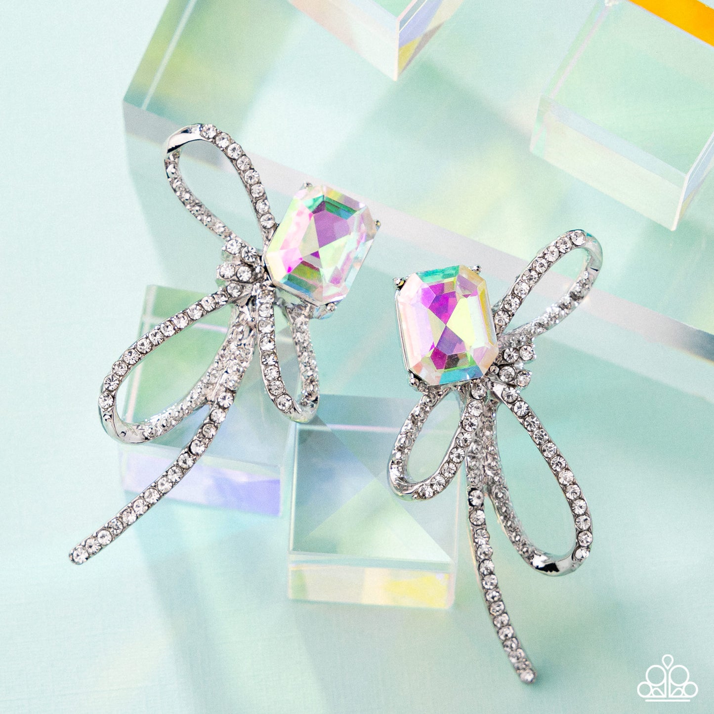 Positively Radiant - Multi UV Shimmer Gem Silver Loops Post Earrings - Paparazzi Accessories