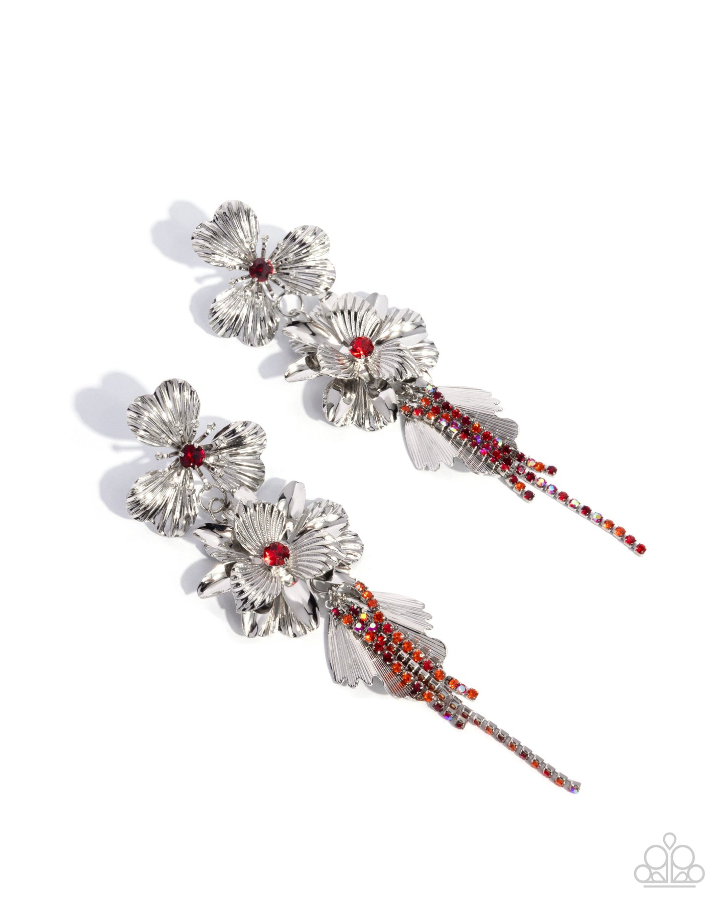 Classical Cadenza - Red Rhinestone Silver Flower Post Earrings - Paparazzi Accessories