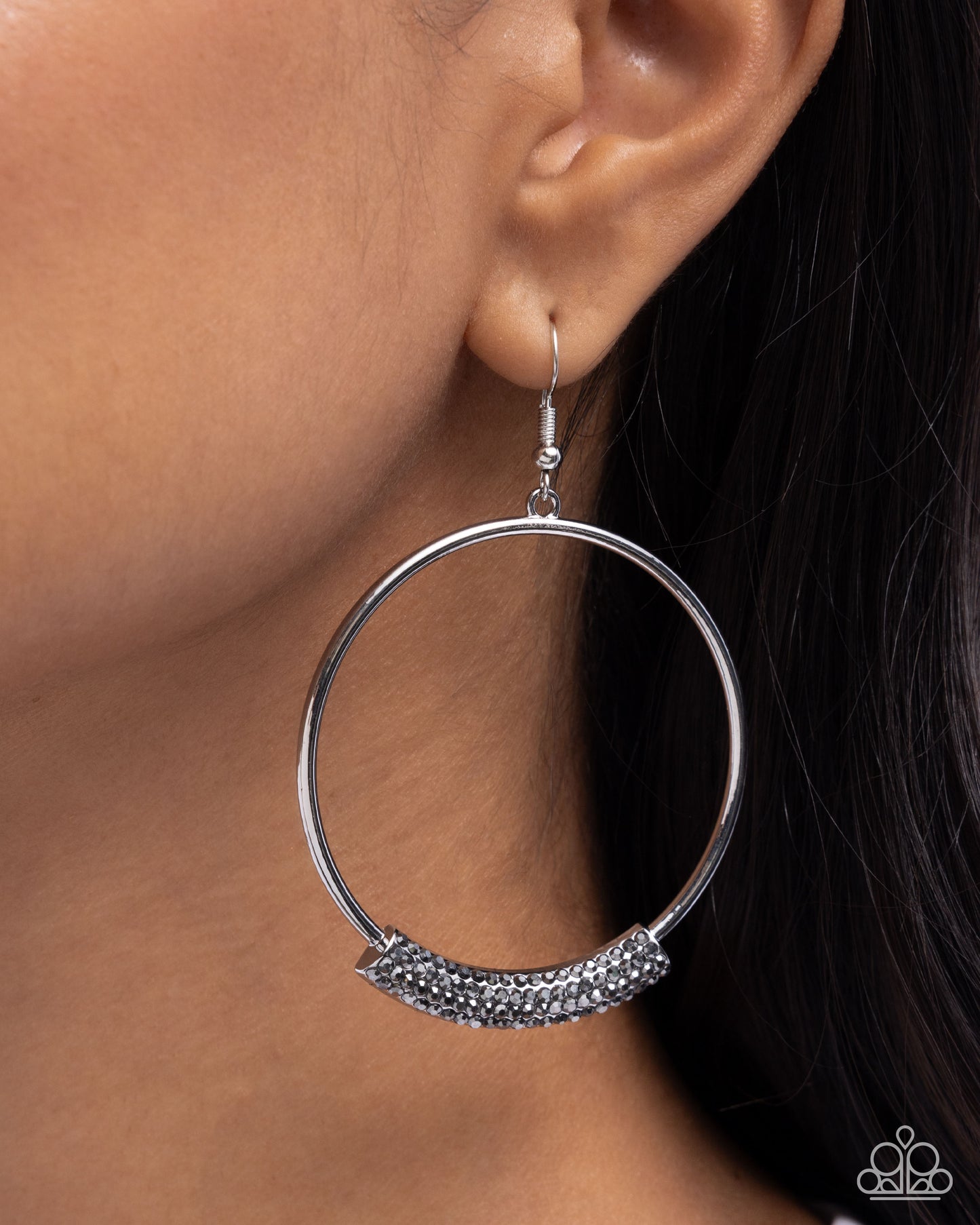 Sassy Story - Silver Hematite Rhinestone Fishhook Earrings - Paparazzi Accessories