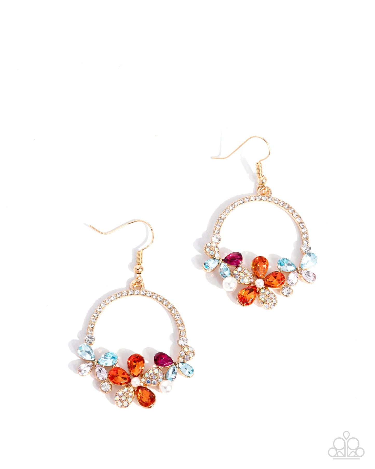 Bouquet Bliss - Multi Gem Butterfly & Flower Gold Fishhook Earrings - Paparazzi Accessories