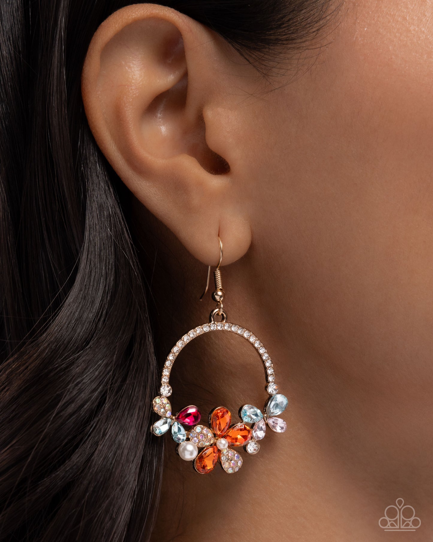 Bouquet Bliss - Multi Gem Butterfly & Flower Gold Fishhook Earrings - Paparazzi Accessories