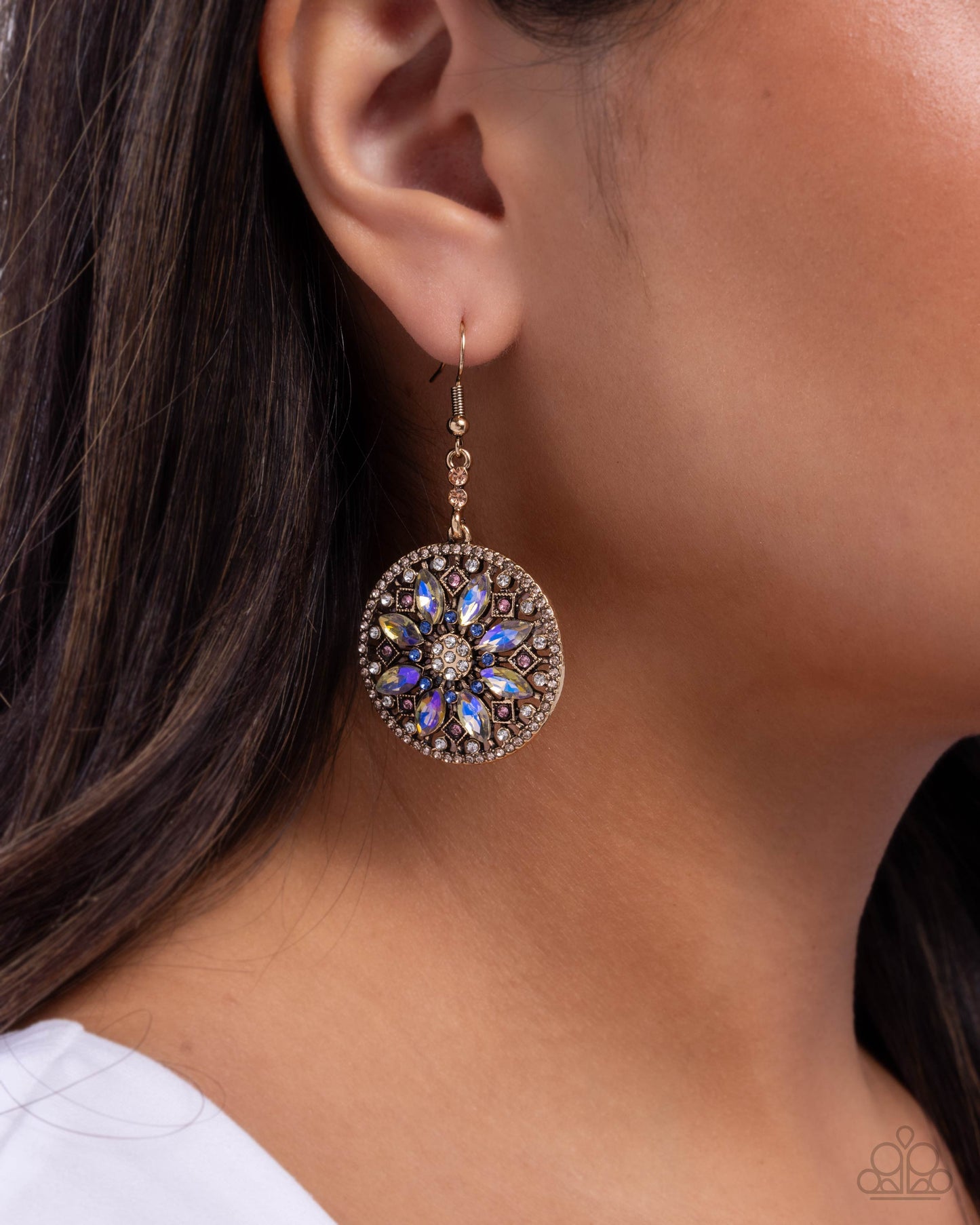 Cathedral Chic - Multi UV Rhinestone Brass Fishhook Earrings - Paparazzi Accessories