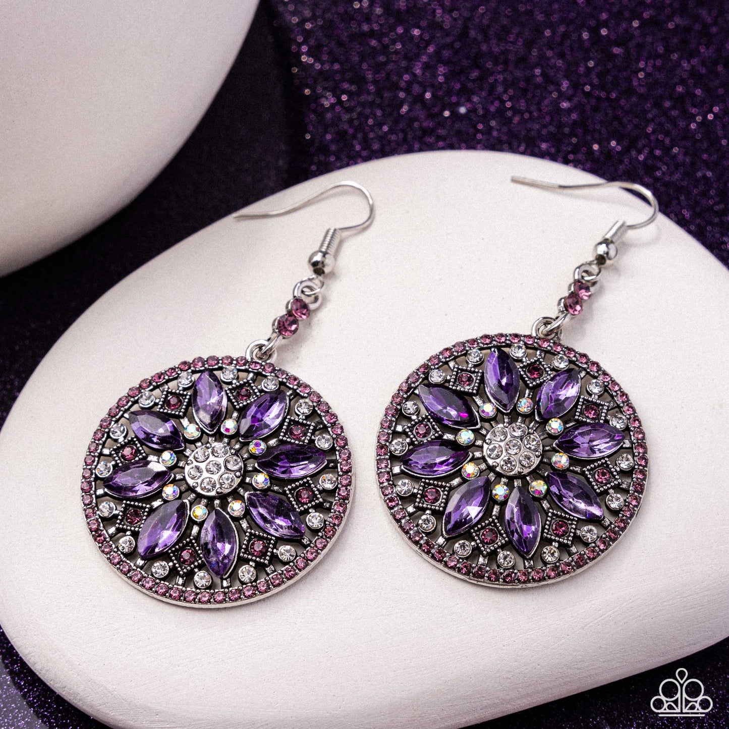 Cathedral Chic - Purple Rhinestone "Stained Glass" Earrings - Paparazzi Accessories