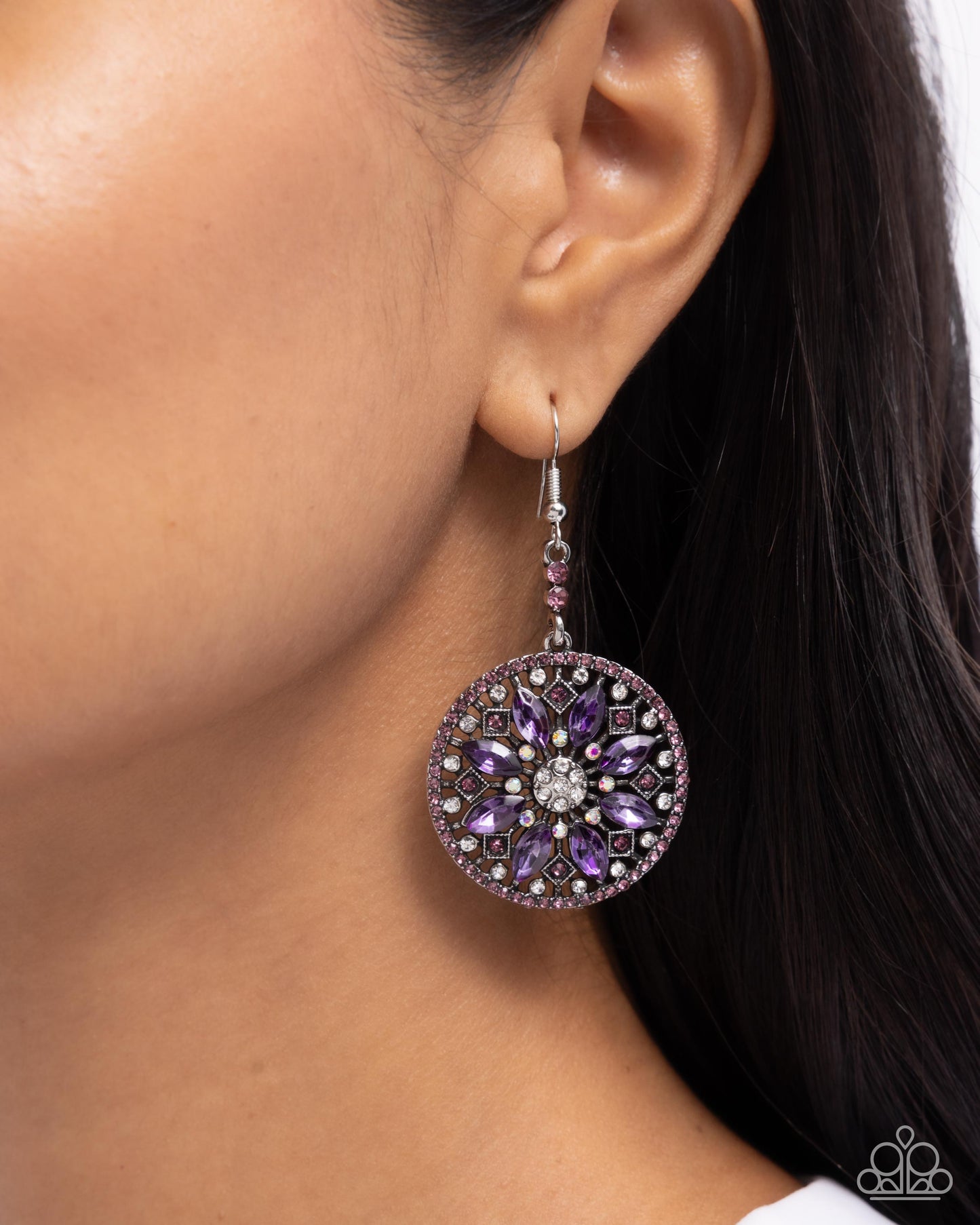 Cathedral Chic - Purple Rhinestone "Stained Glass" Earrings - Paparazzi Accessories