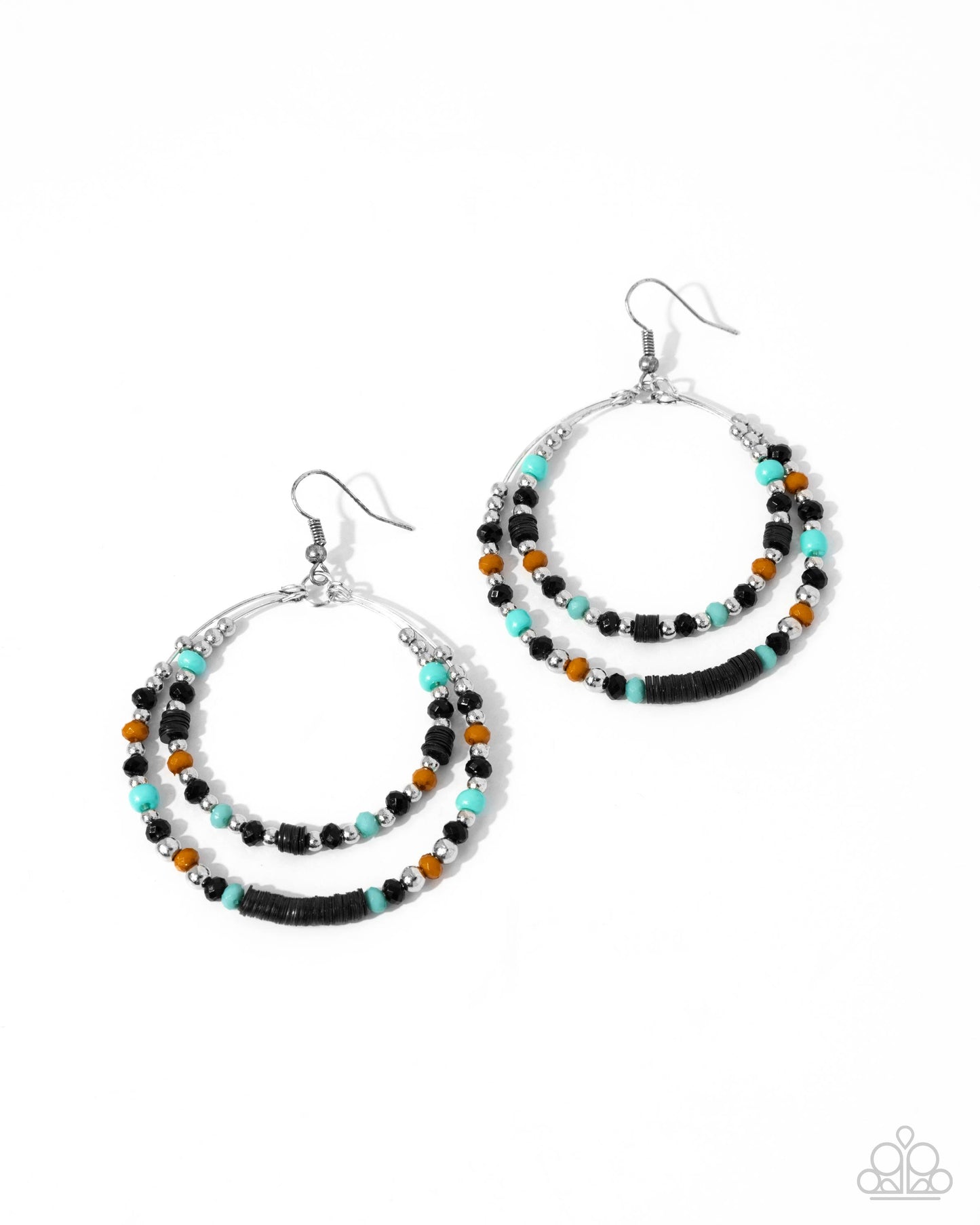 Audacious Arrangement - Black, Blue, Buckthorn Brown Beads Silver Fishhook Earrings - Paparazzi Accessories