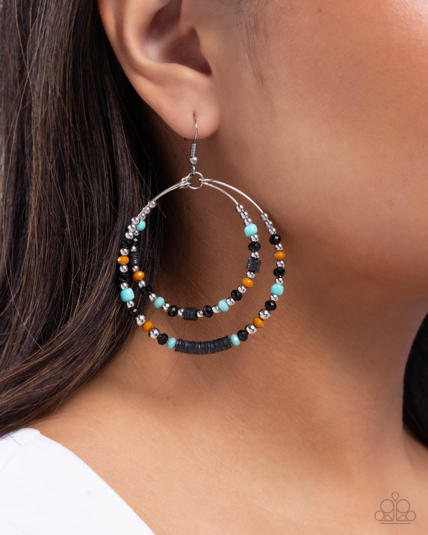 Audacious Arrangement - Black, Blue, Buckthorn Brown Beads Silver Fishhook Earrings - Paparazzi Accessories