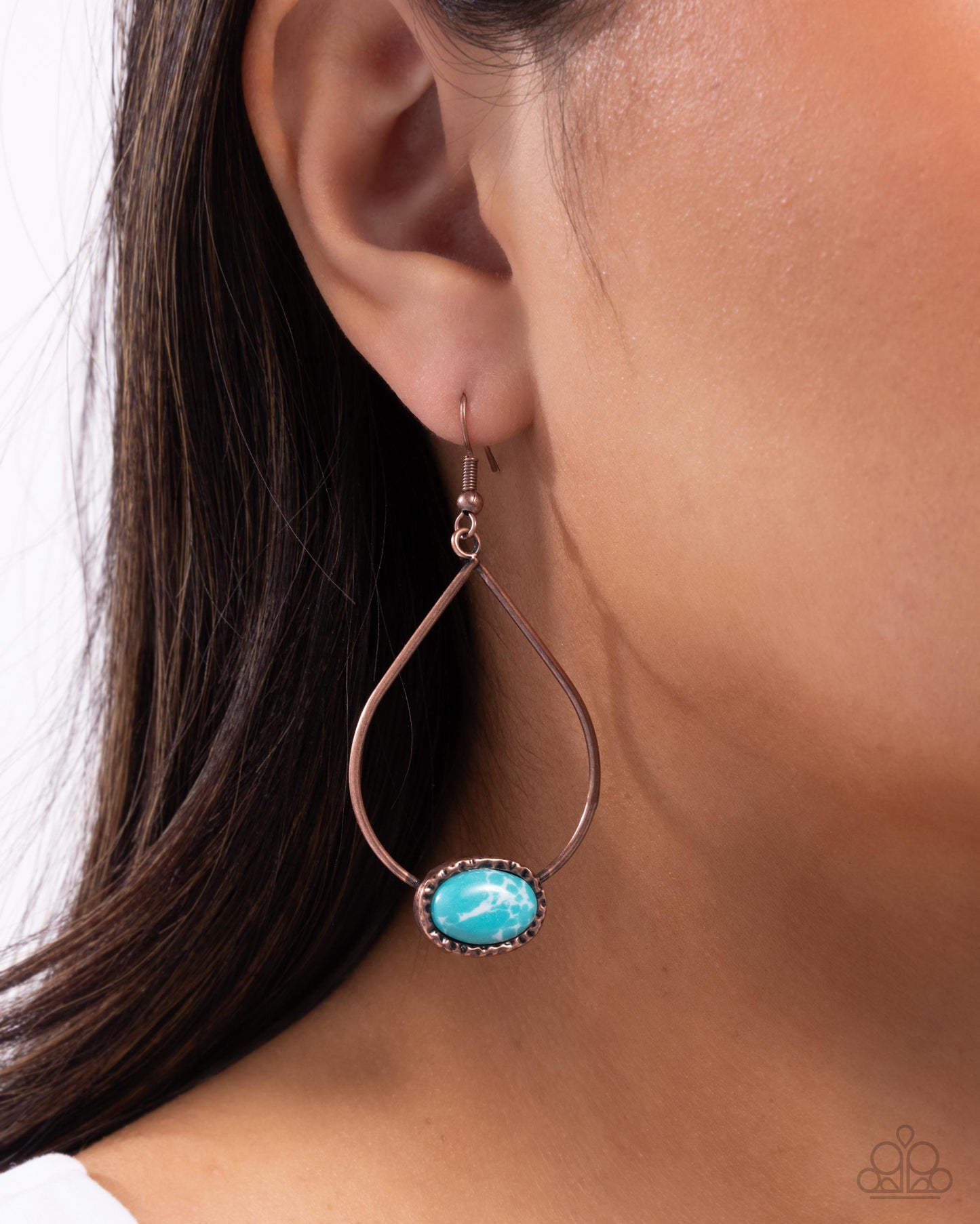 Sensible Stones - Copper Teardrop, Blue Cracklestone Fish Hook Back Earrings- Paparazzi Accessories