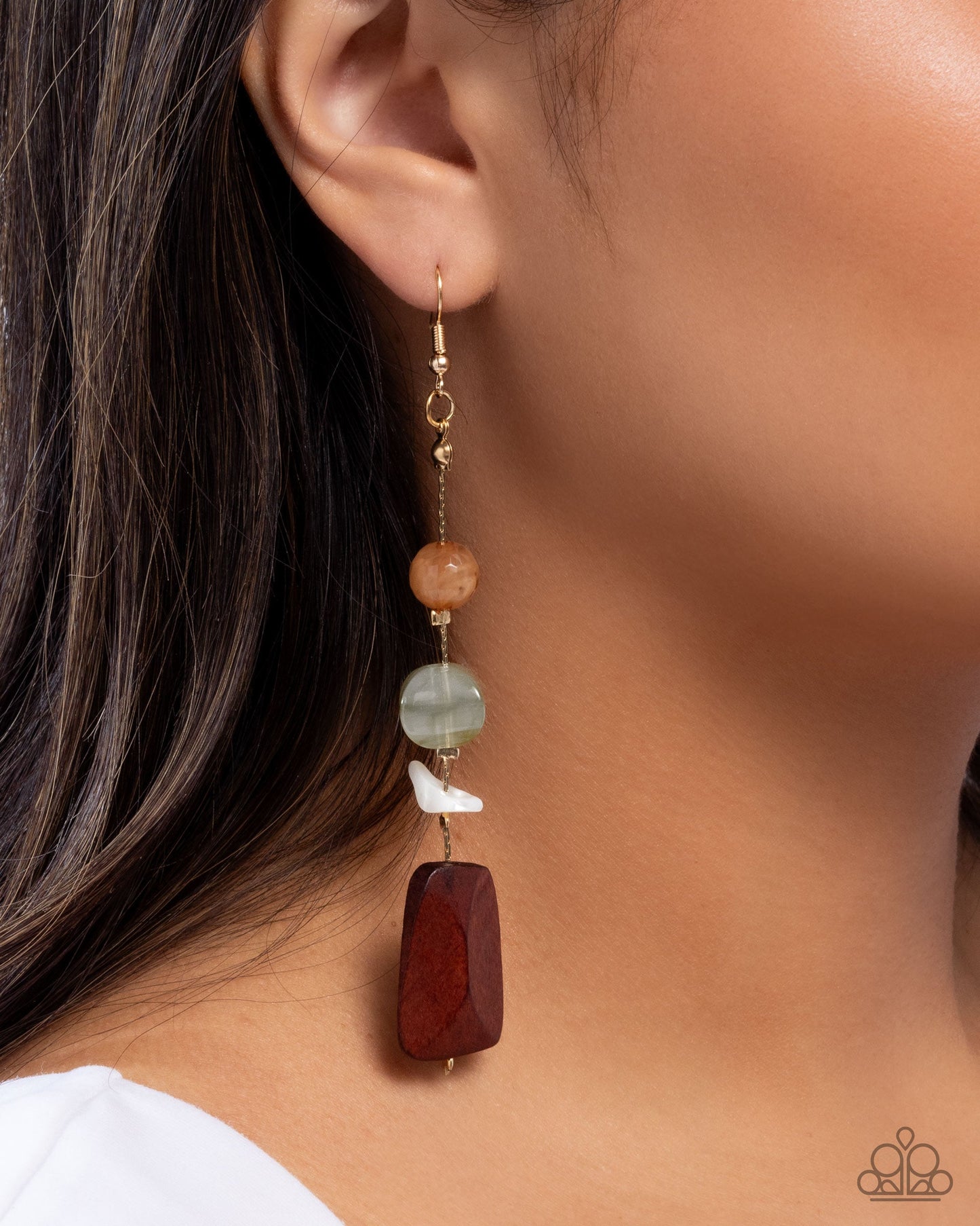 Creative Collection - Green Bead Brown Wood Gold Fishhook Earrings - Paparazzi Accessories