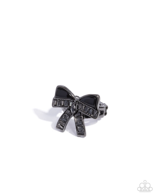 Delivering Dazzle - Black Rhinestone Bow Ring - Paparazzi Accessories