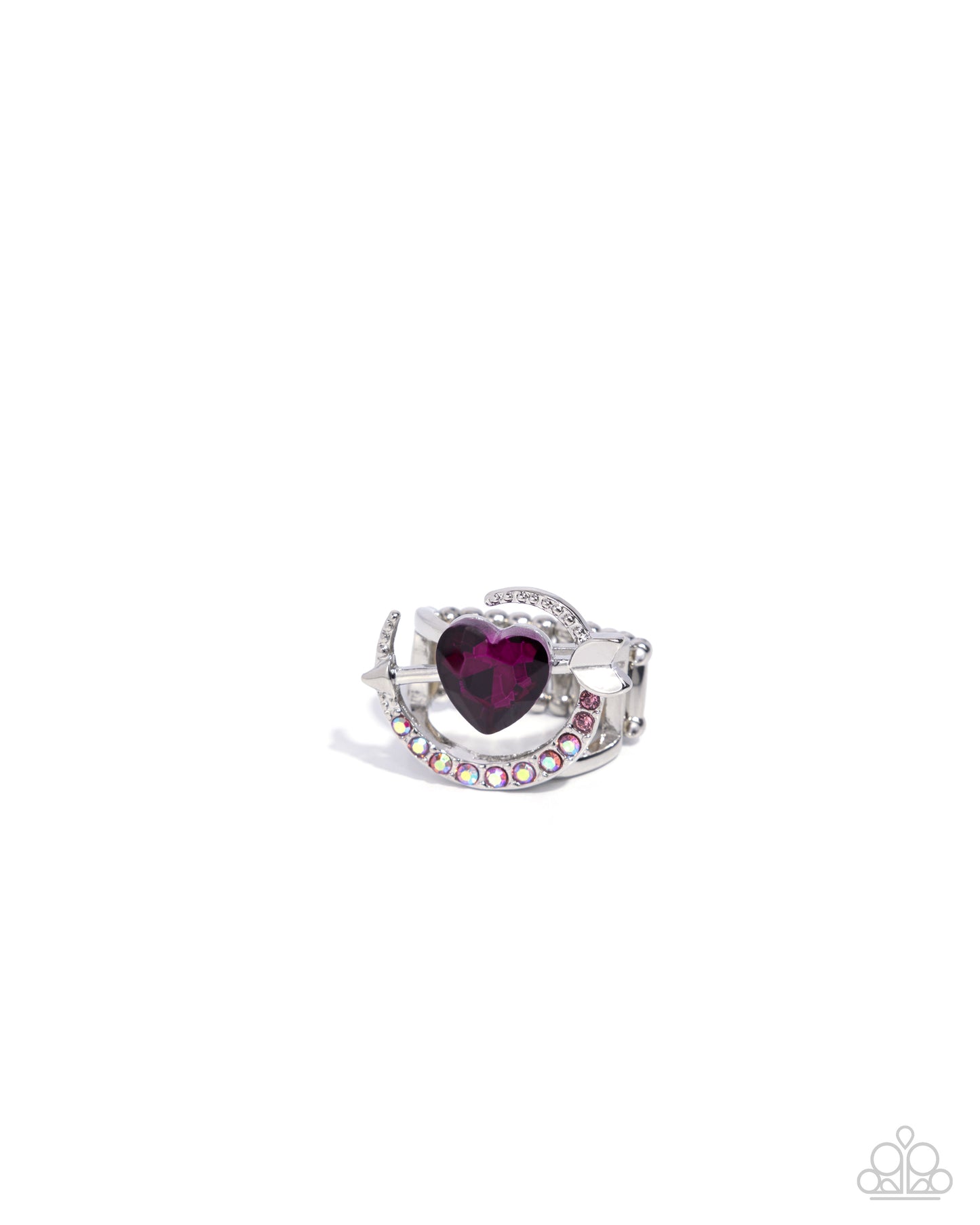 Cupid COUPLE - Pink Rhinestone Heart Silver Ring - Paparazzi Accessories