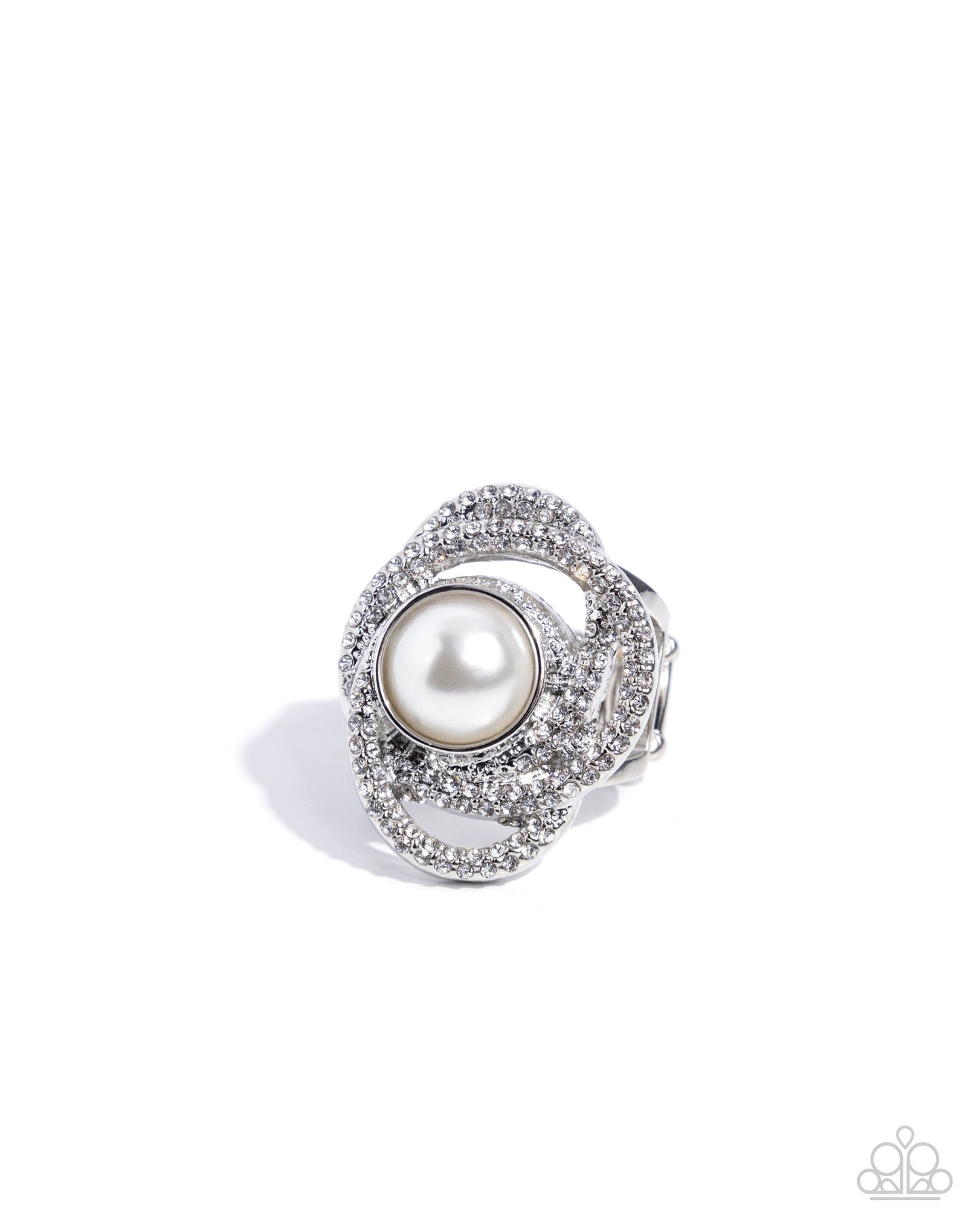Concentric Chic - White Pearl & Rhinestone Silver Ring - Paparazzi Accessories
