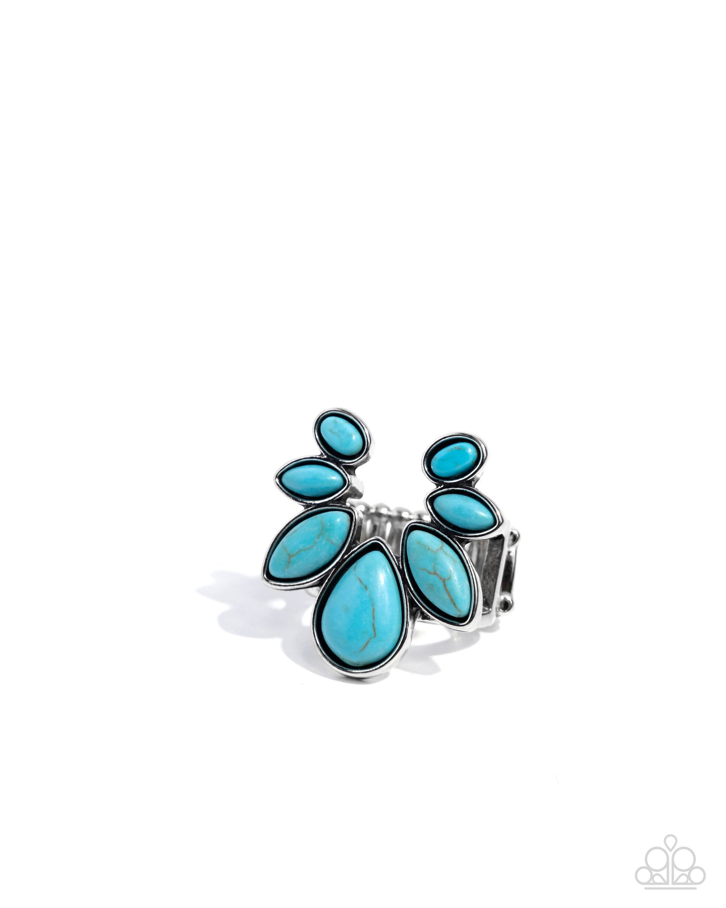 Calm Cavalry - Blue Crackle Stone Teardrops Silver Horseshoe-inspired Ring - Paparazzi Accessories