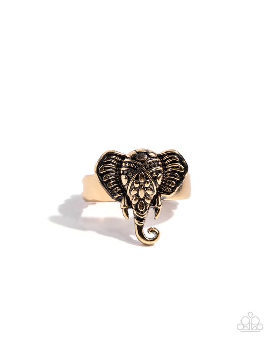 Elephant Whisper - Gold Embossed Ring - Paparazzi Accessories