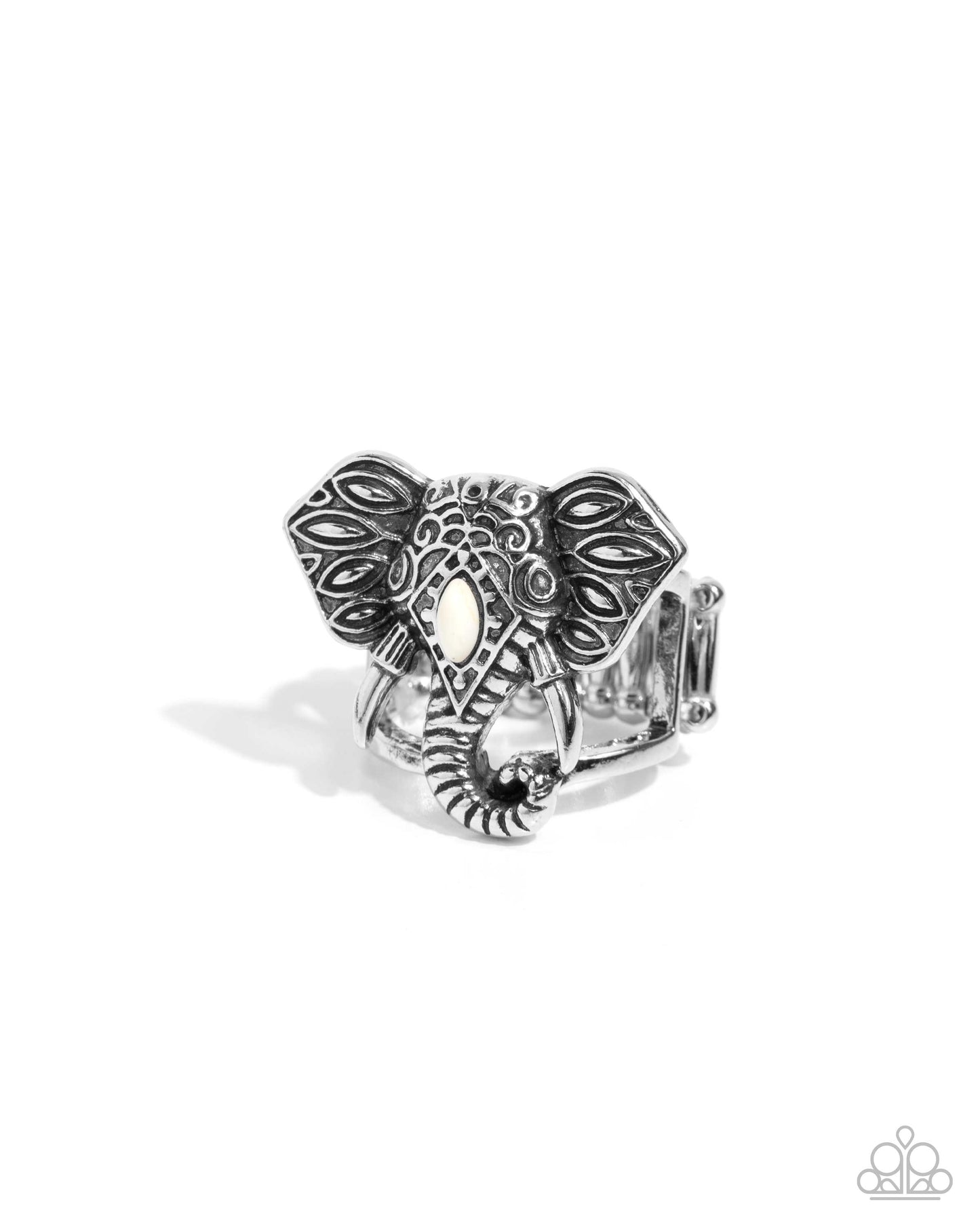 Elephant Erudite - White Stone Silver Elephant Ring - Paparazzi Accessories
