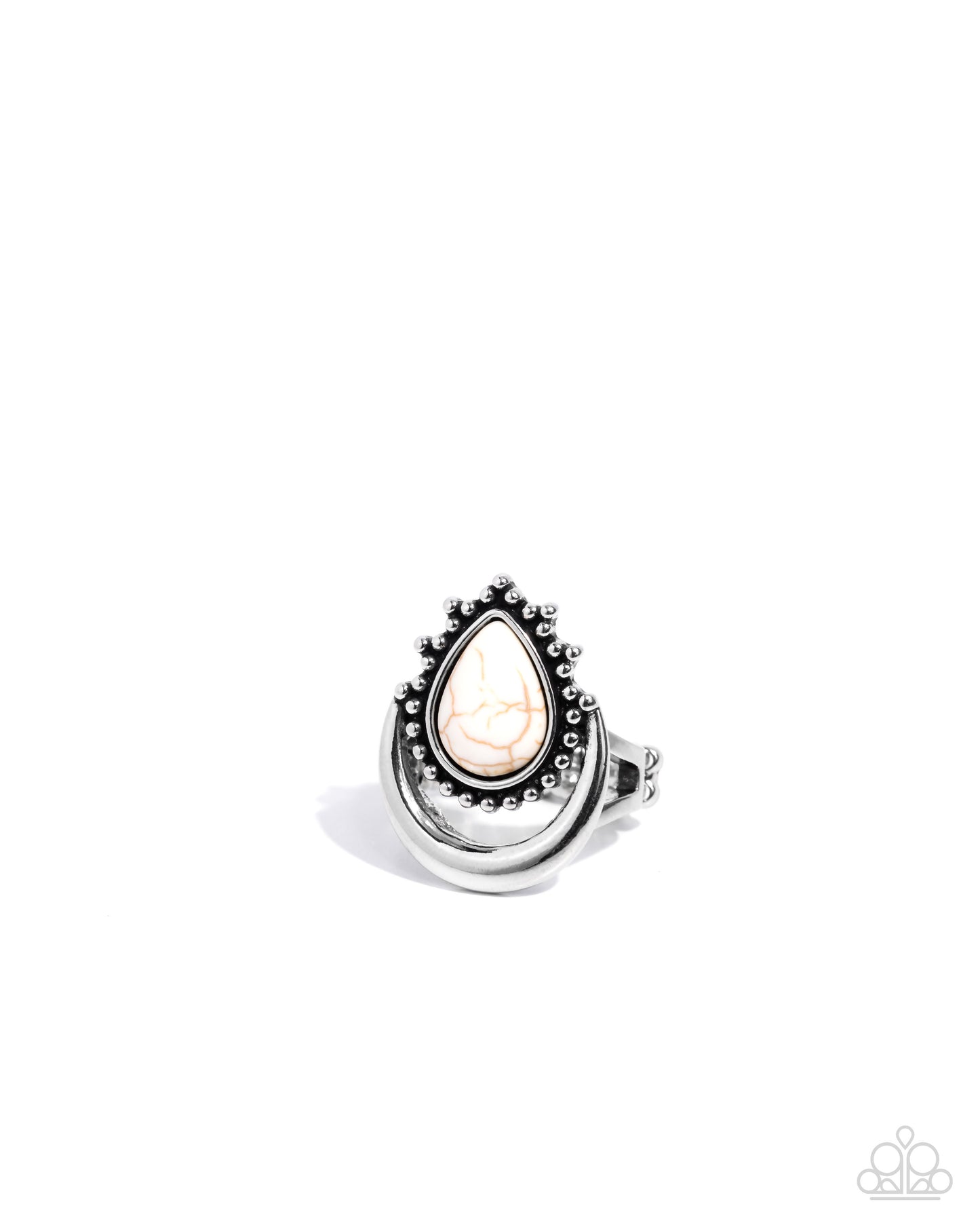 Tranquil Trinket - White Crackle Stone Teardrop Silver Ring - Paparazzi Accessories