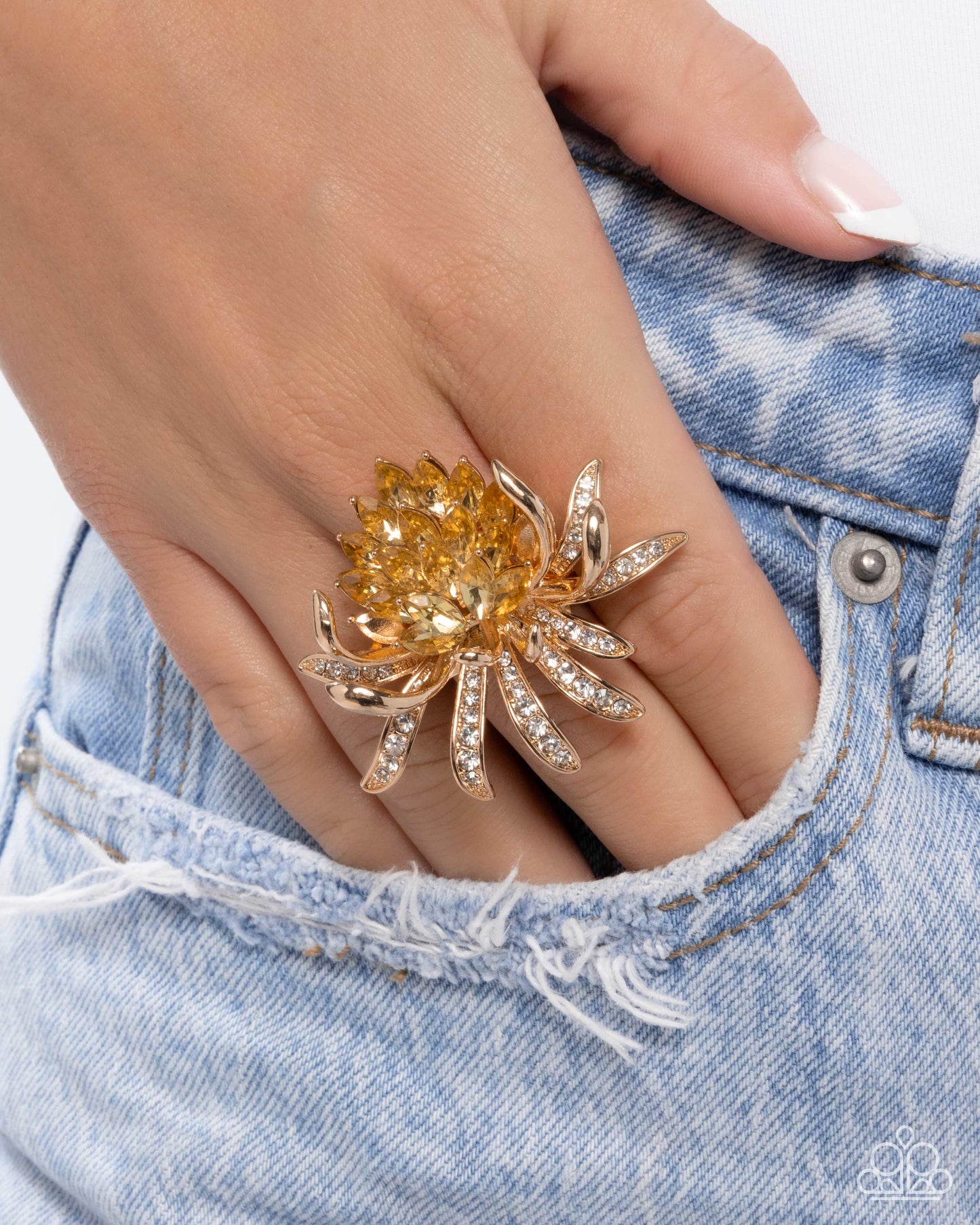 Lotus Legacy - Yellow Rhinestone Gold Ring - Paparazzi Accessories