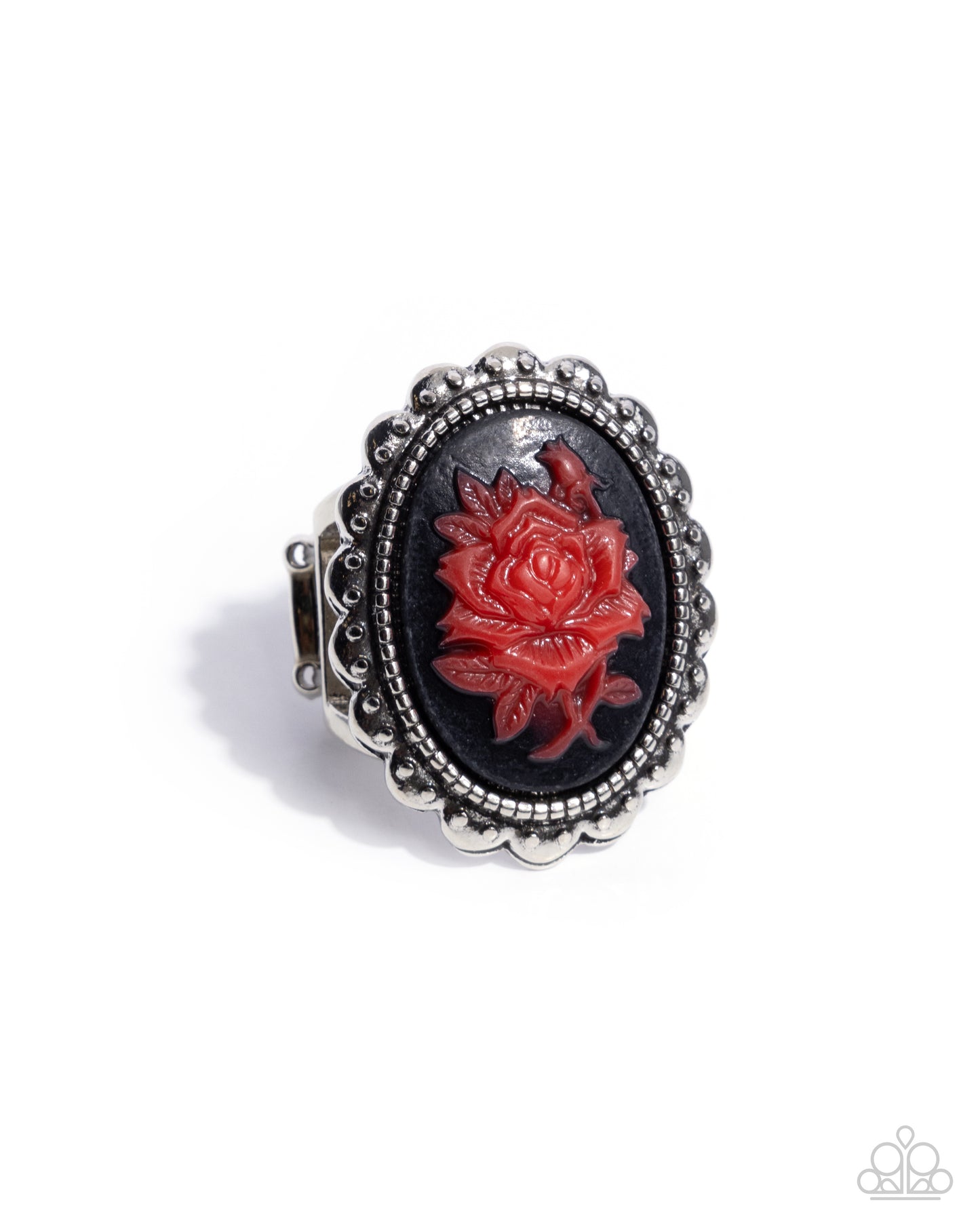 Beautiful Bloom - Red Acrylic Rose Silver Ring - Paparazzi Accessories