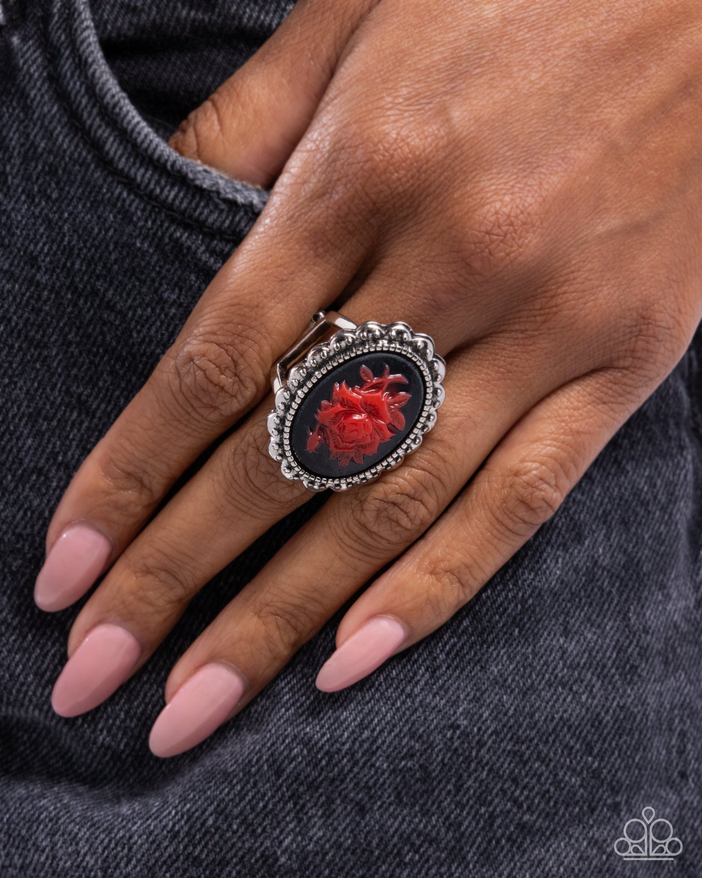 Beautiful Bloom - Red Acrylic Rose Silver Ring - Paparazzi Accessories