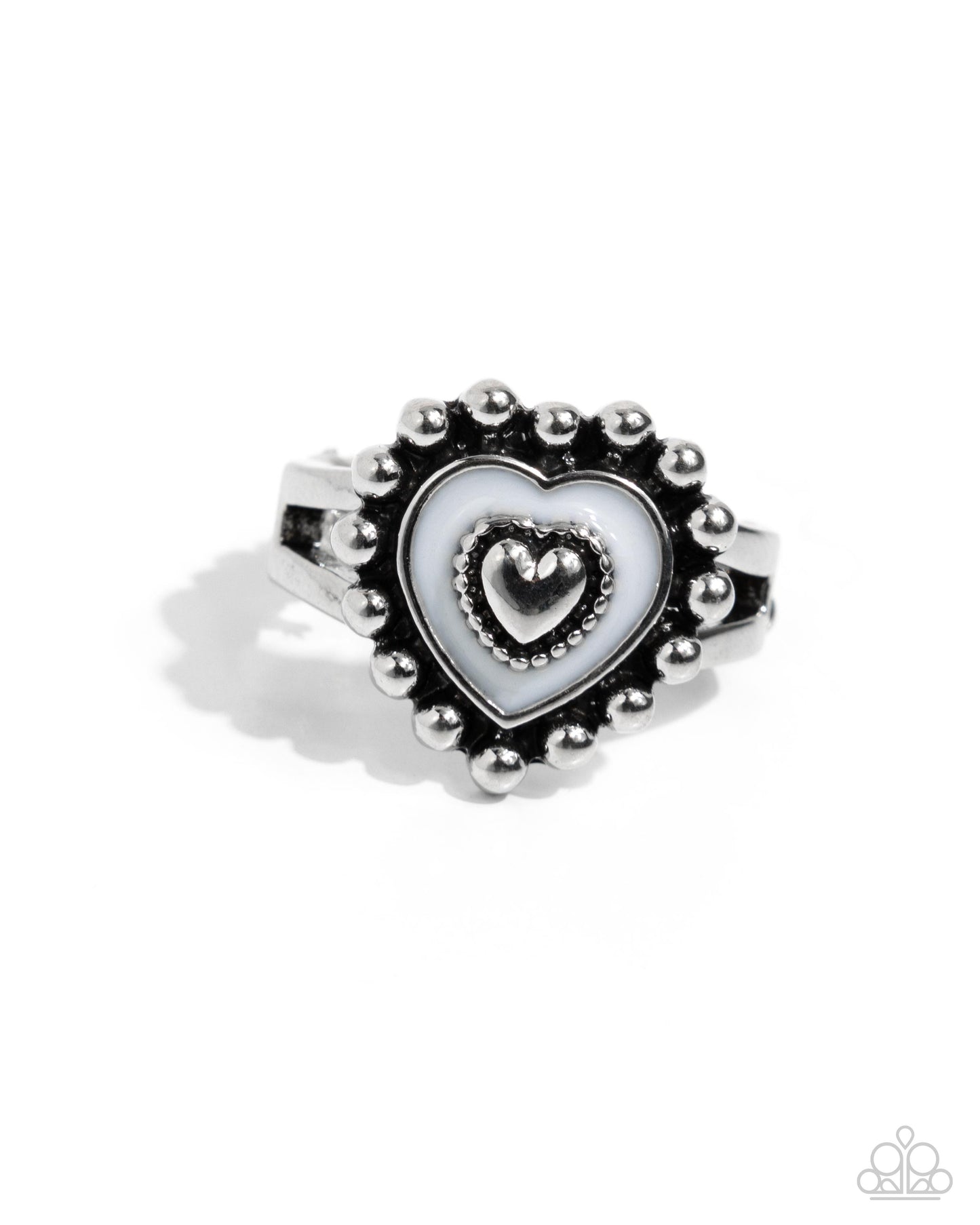Courting Chic - White Enamel Silver Heart Ring - Paparazzi Accessories