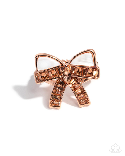 Delivering Dazzle - Copper Bow Ring - Paparazzi Accessories