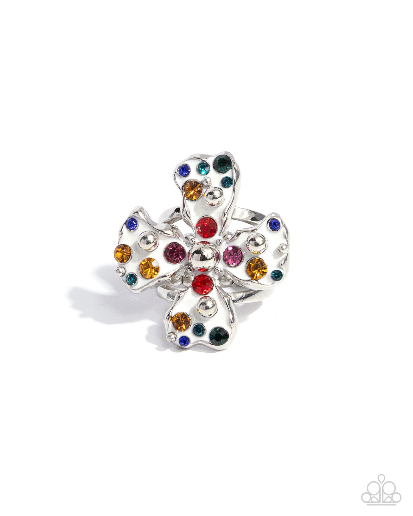 Chic Confession - White Enamel Multi Rhinestone Silver Ring - Paparazzi Accessories