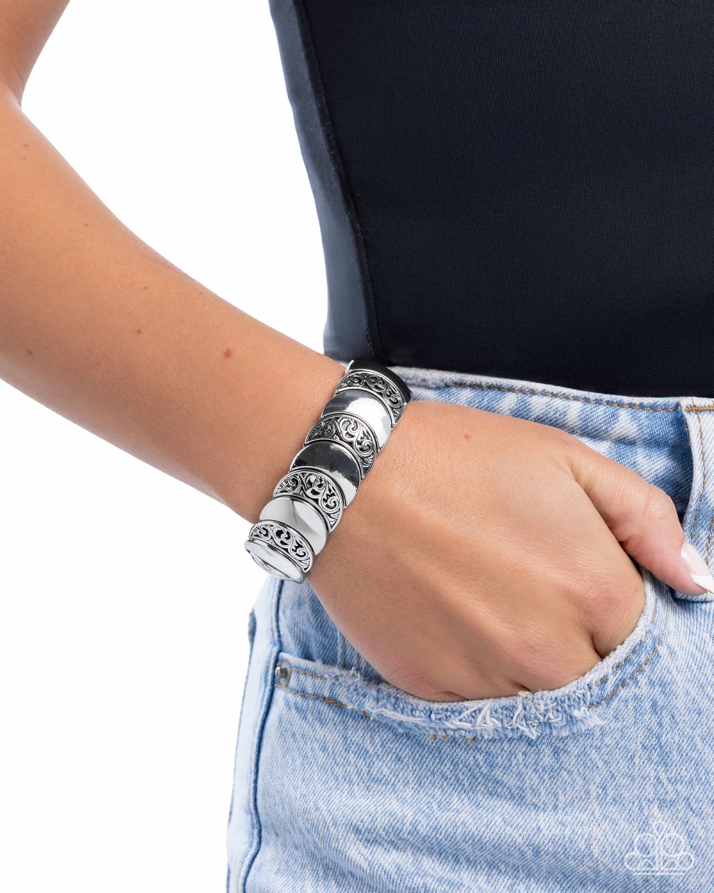 Filigree Flair - Silver Stretchy Bracelet - Paparazzi Accessories