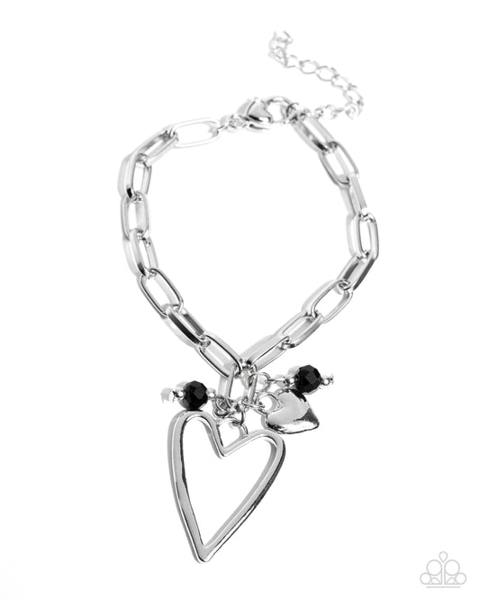 Emotional Eloquence - Black Bead Silver Heart Clasp Bracelet - Paparazzi Accessories
