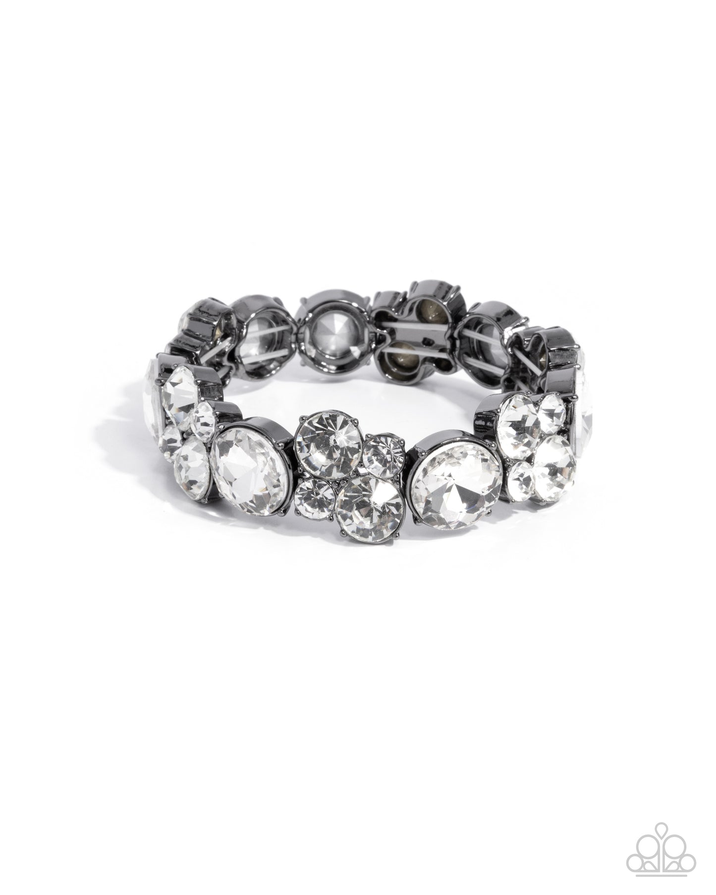 Standout Style - Black Gunmetal White Rhinestone Stretchy Bracelet - Paparazzi Accessories