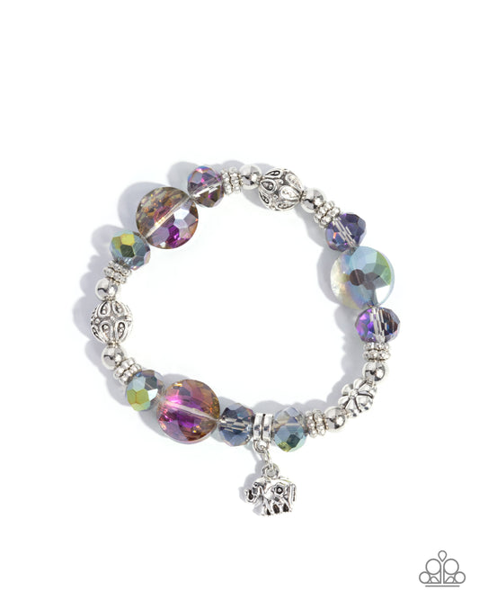 Zoology Degree - Green UV Shimmer Silver Stretchy Bracelet - Paparazzi Accessories