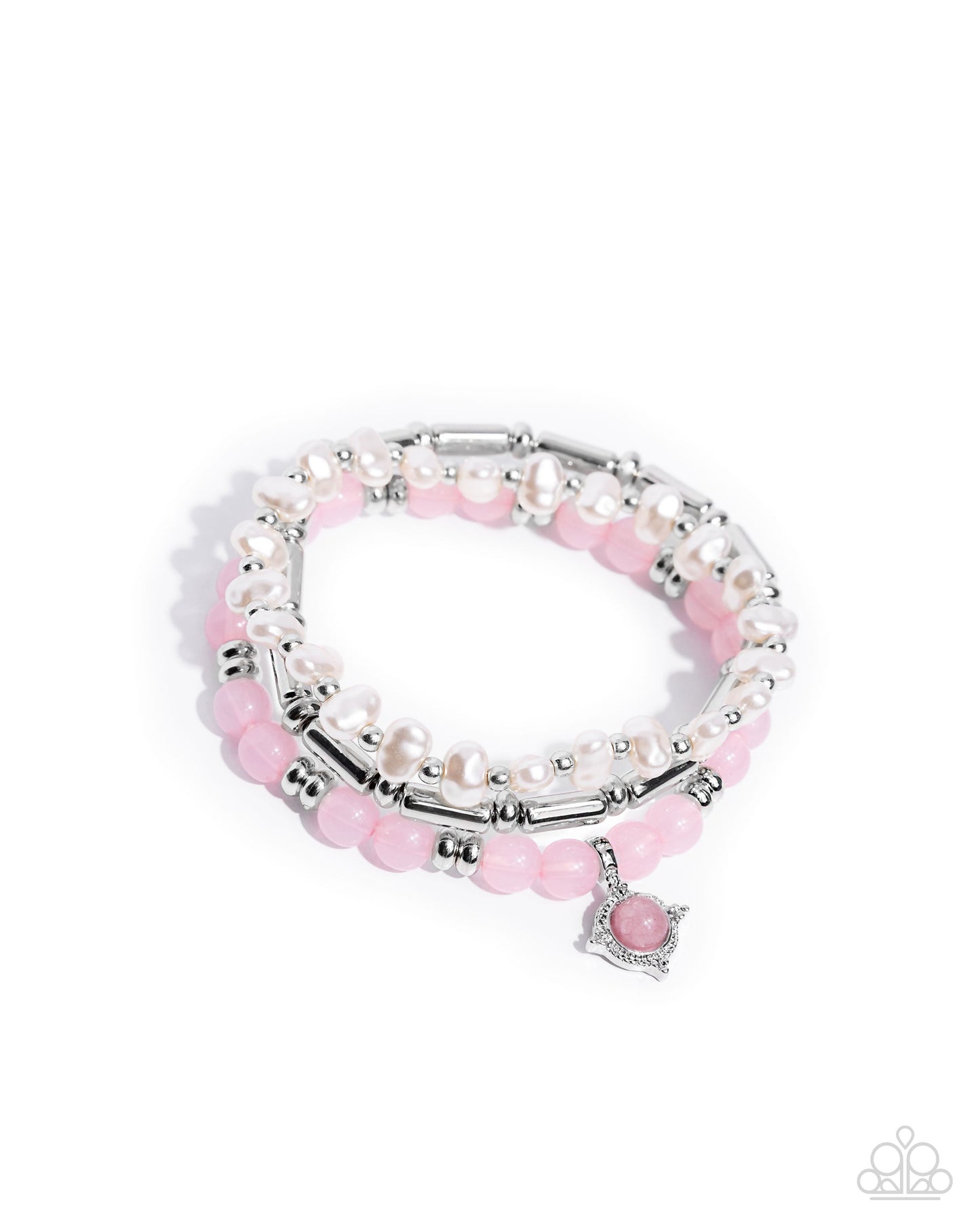 Testing the Waters - Pink Beaded Silver Stretchy Bracelet - Paparazzi Accessories