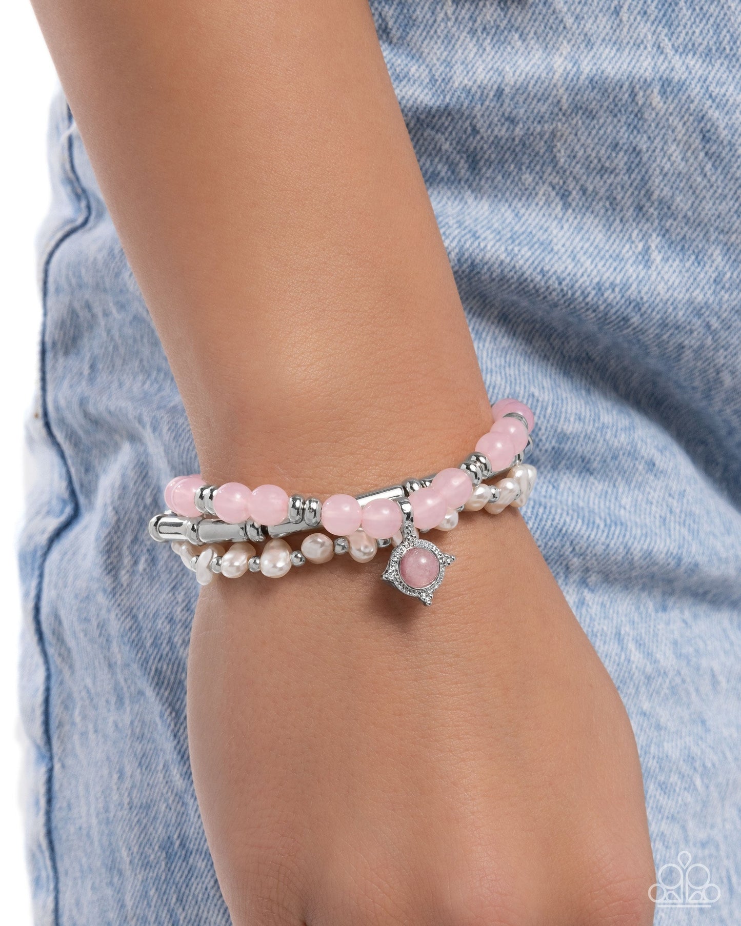 Testing the Waters - Pink Beaded Silver Stretchy Bracelet - Paparazzi Accessories