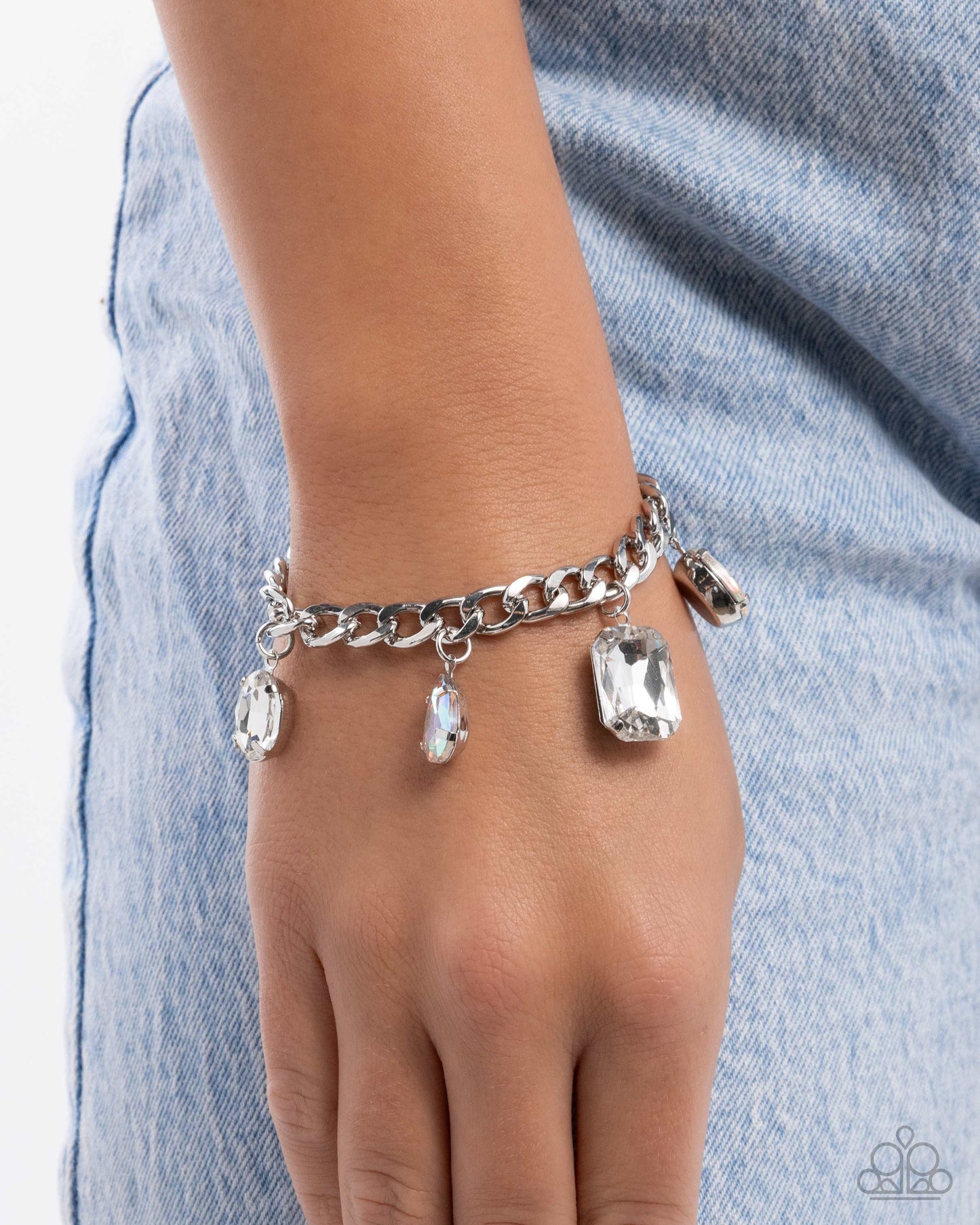 Driving Dazzle - White Rhinestone Bracelet - Paparazzi Accessories