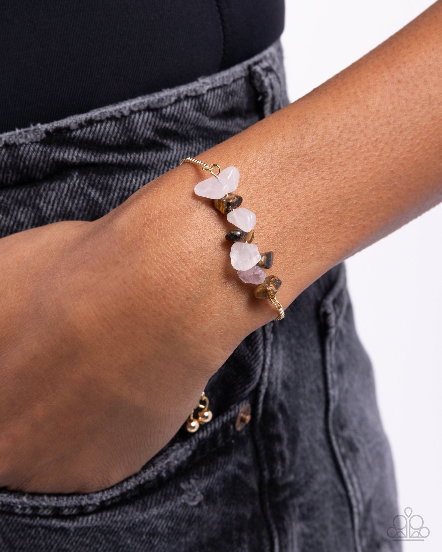Conquering Canyon - Brown Stone Gold Sliding Bracelet - Paparazzi Accessories