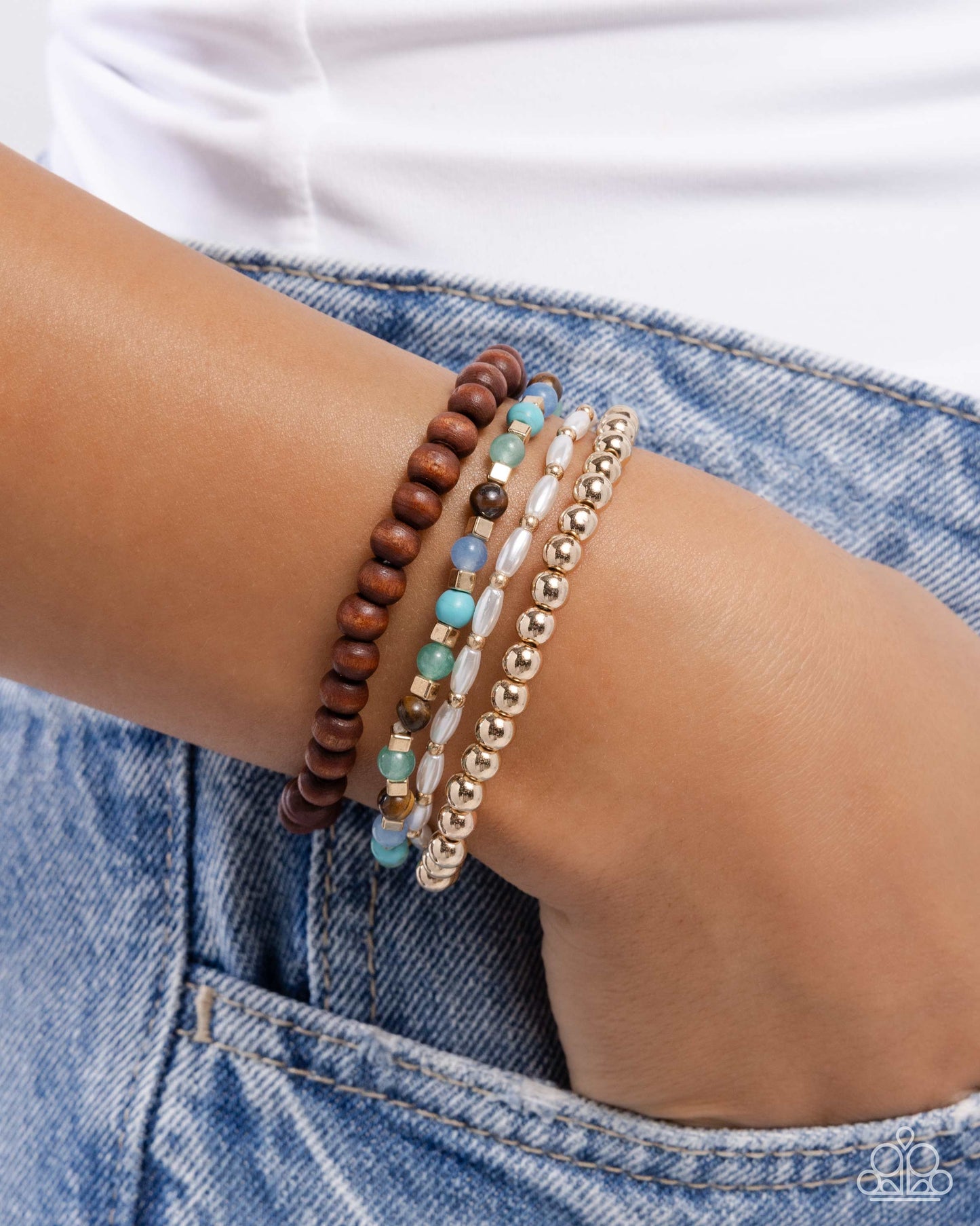Could Have Been Me - Multi Stone, Wood, Gold Stretchy Bracelet - Paparazzi Accessories