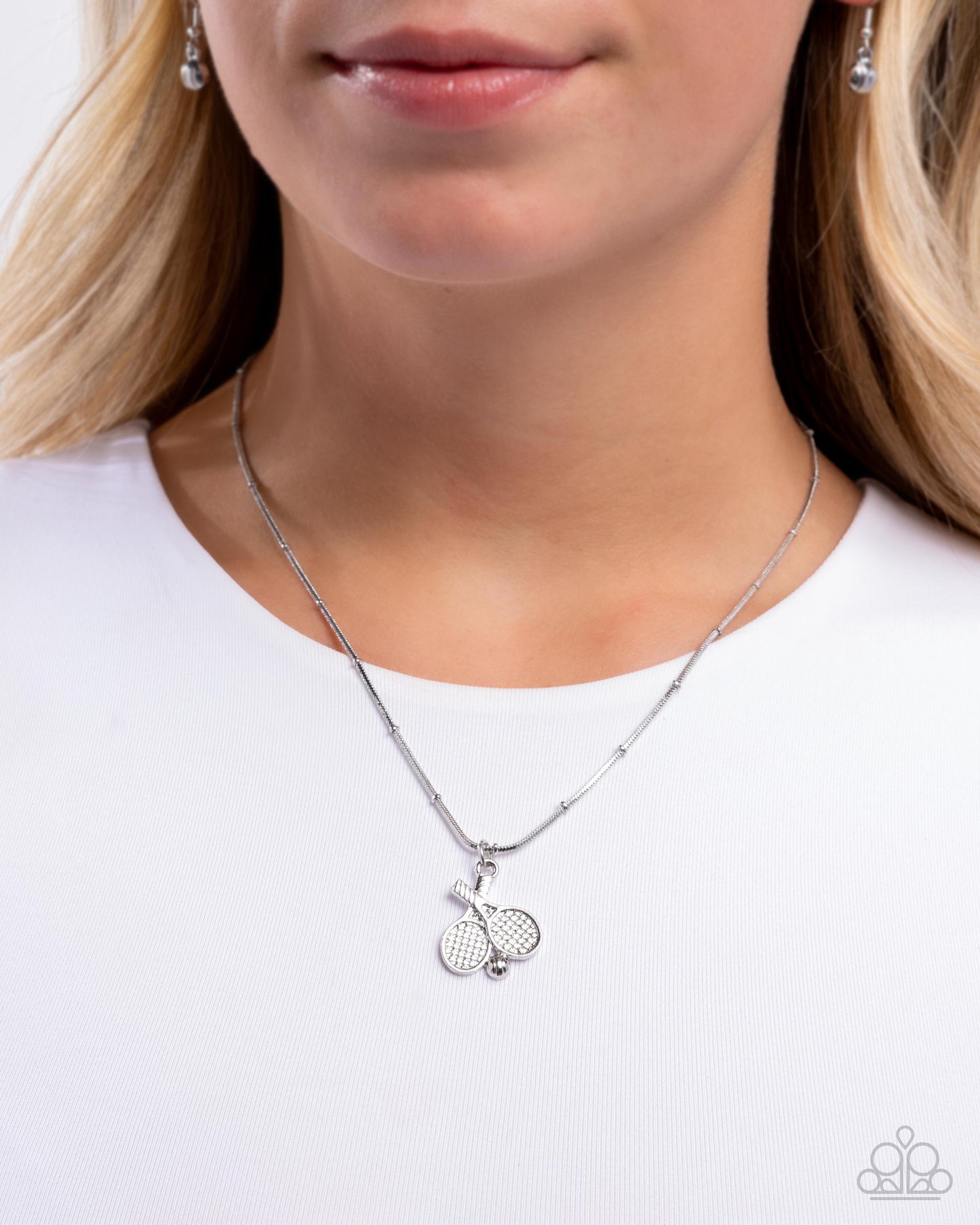 Adorable Ace - Silver Tennis Ball & Racket Necklace - Paparazzi Accessories